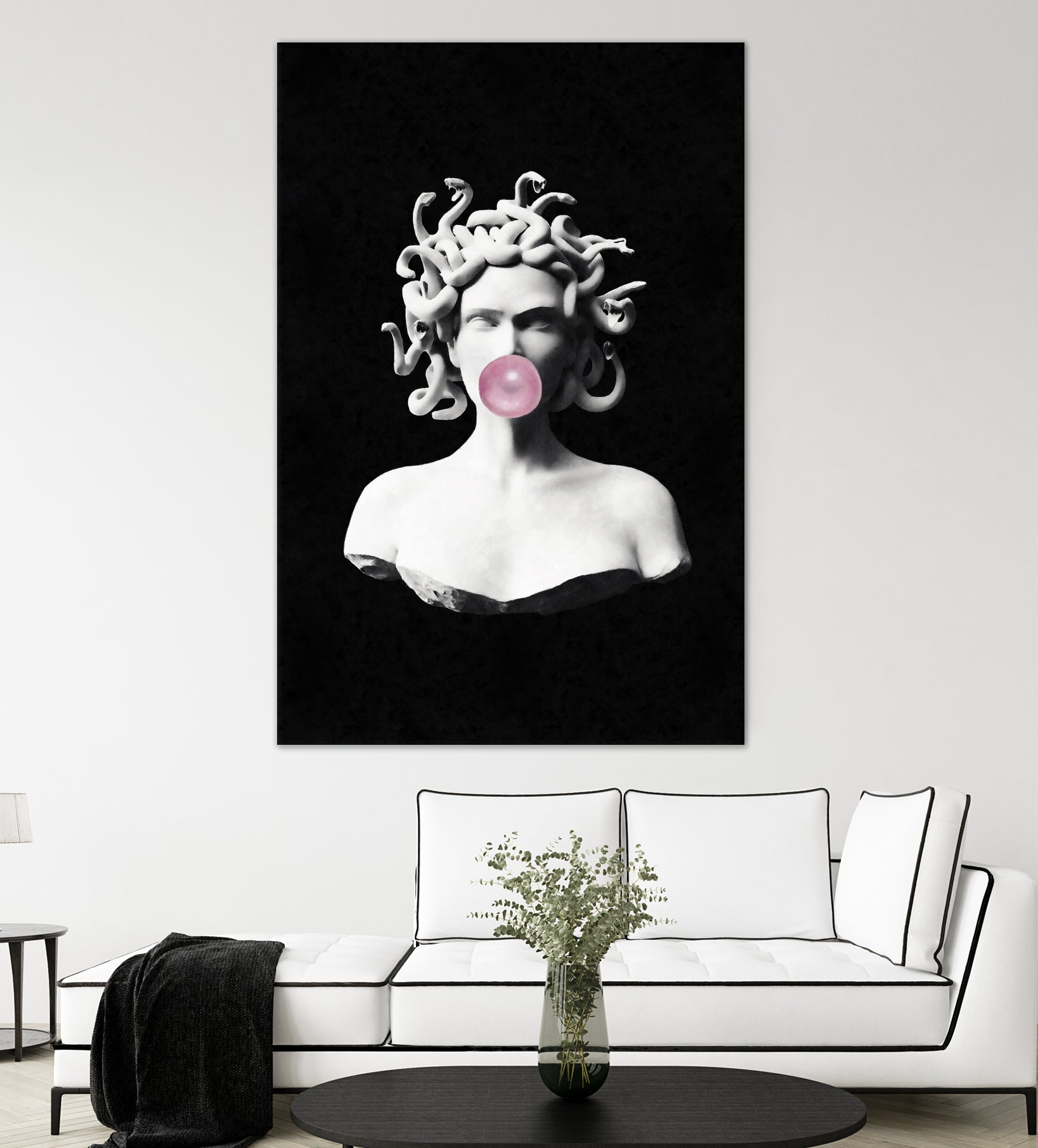 Medusa blowing pink bubblegum bubble by Menelaos Trompoukis on GIANT ART - black digital painting