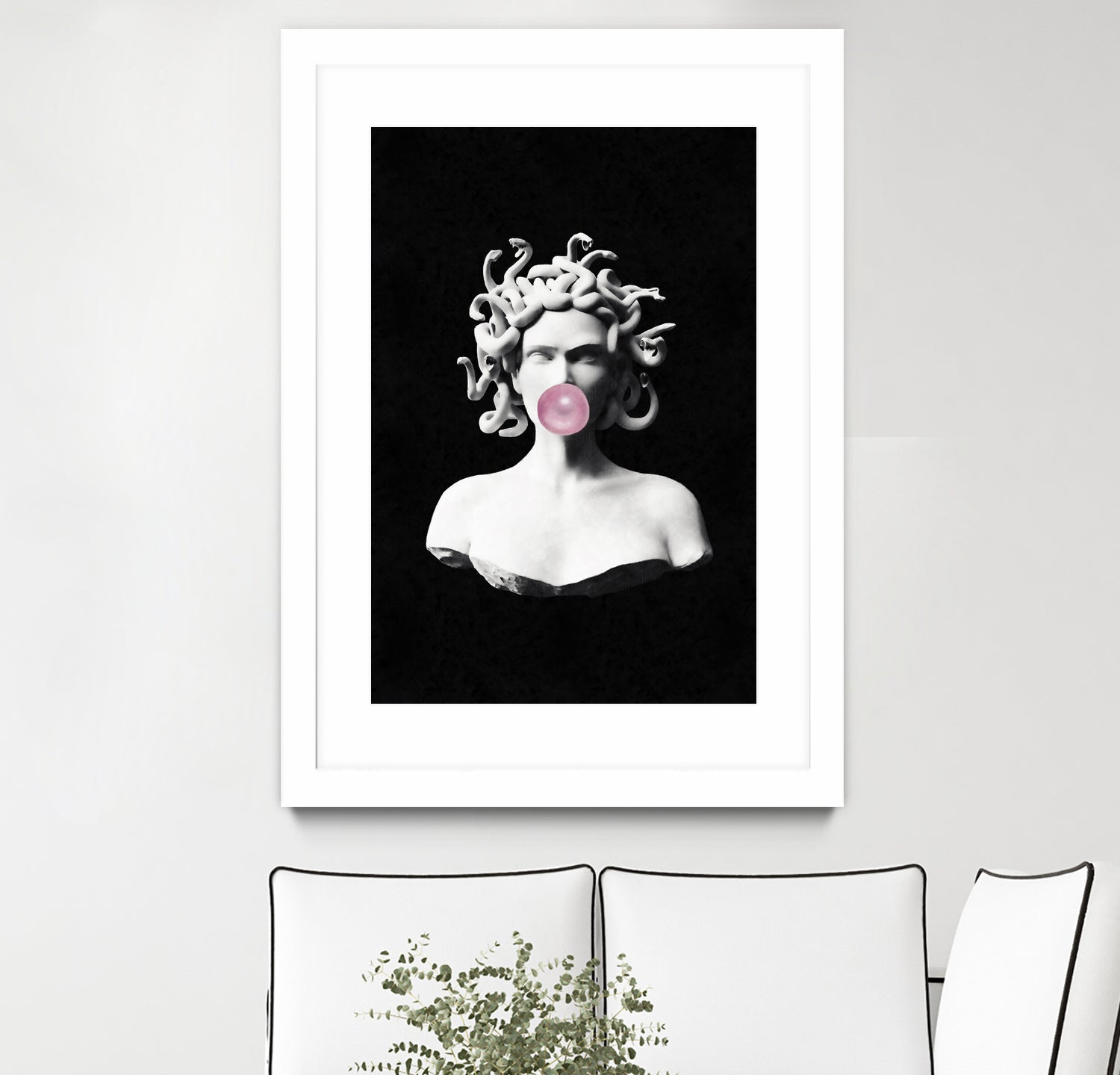 Medusa blowing pink bubblegum bubble by Menelaos Trompoukis on GIANT ART - black digital painting