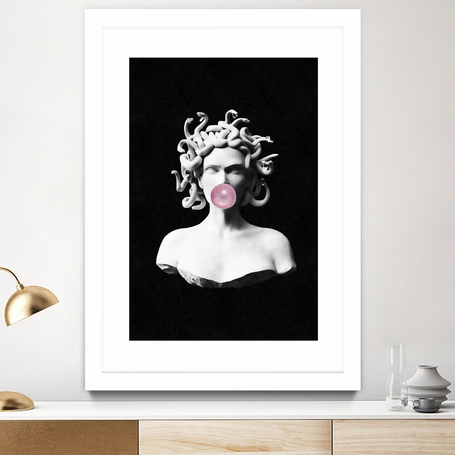 Medusa blowing pink bubblegum bubble by Menelaos Trompoukis on GIANT ART - black digital painting