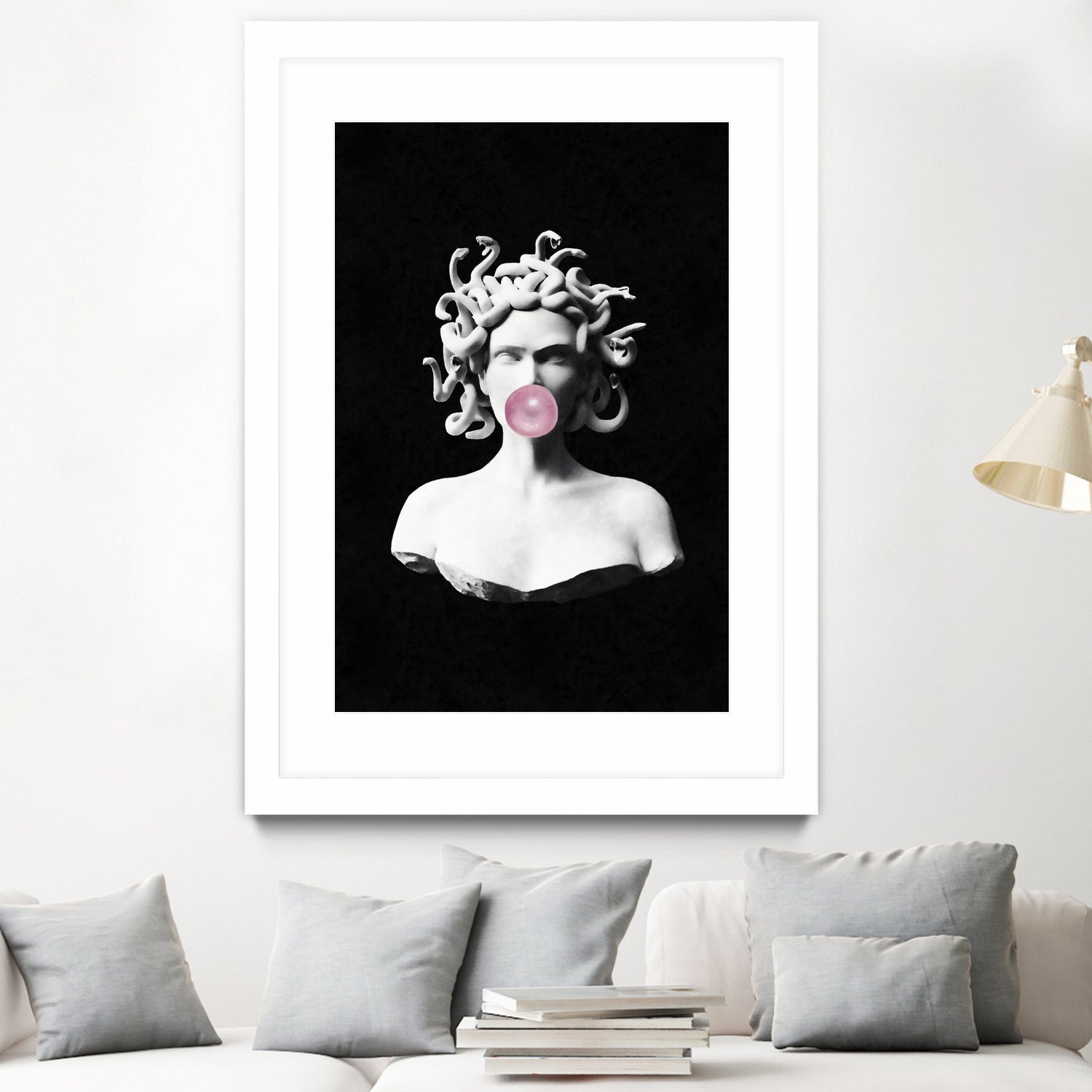 Medusa blowing pink bubblegum bubble by Menelaos Trompoukis on GIANT ART - black digital painting