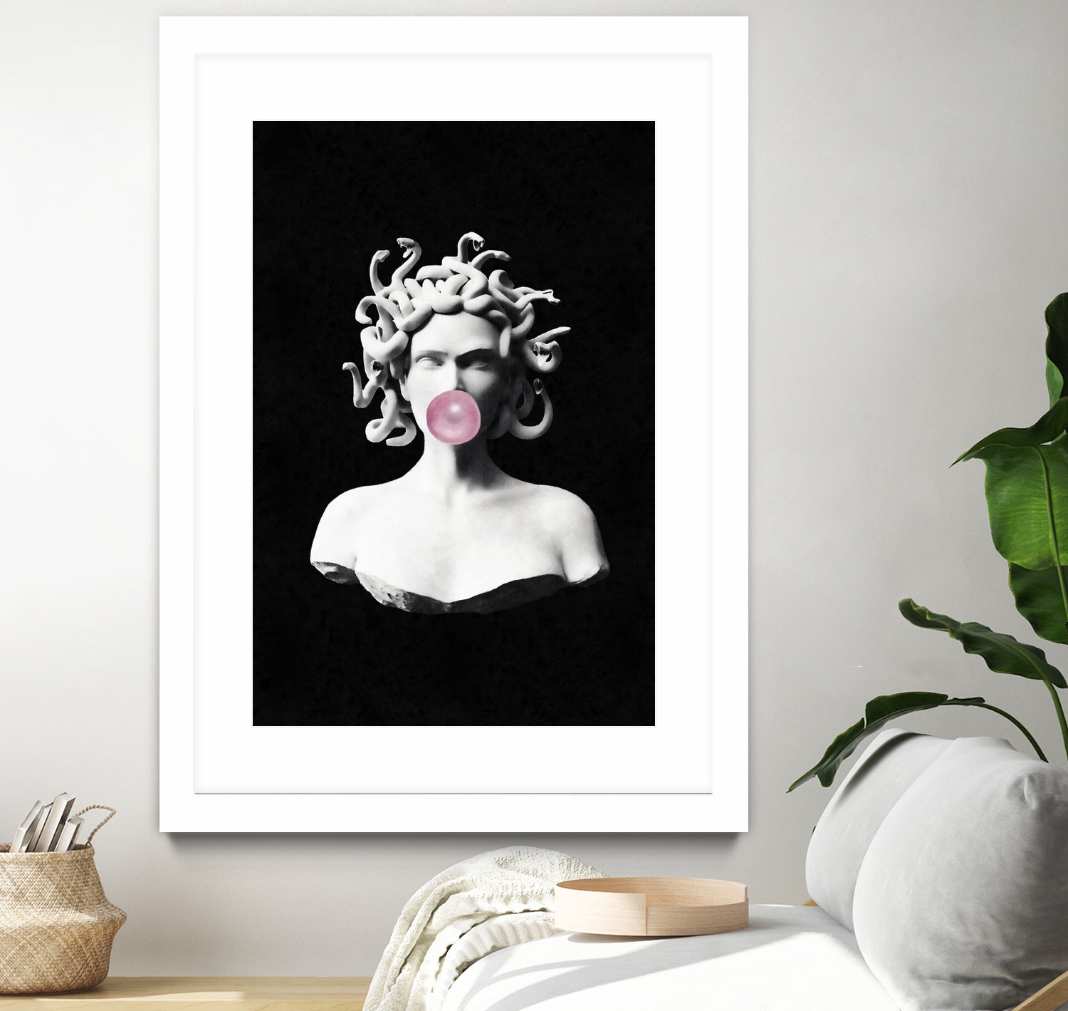 Medusa blowing pink bubblegum bubble by Menelaos Trompoukis on GIANT ART - black digital painting