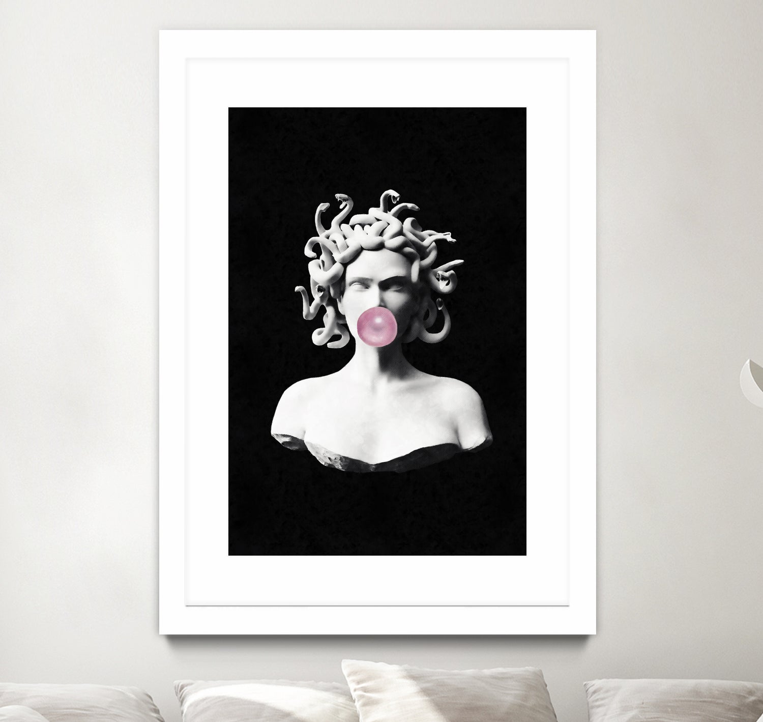 Medusa blowing pink bubblegum bubble by Menelaos Trompoukis on GIANT ART - black digital painting