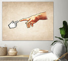 Funny 8bit Nerd & Geek Humor (Creation of Adam Parody) by Philipp Rietz on GIANT ART - yellow vector illustration