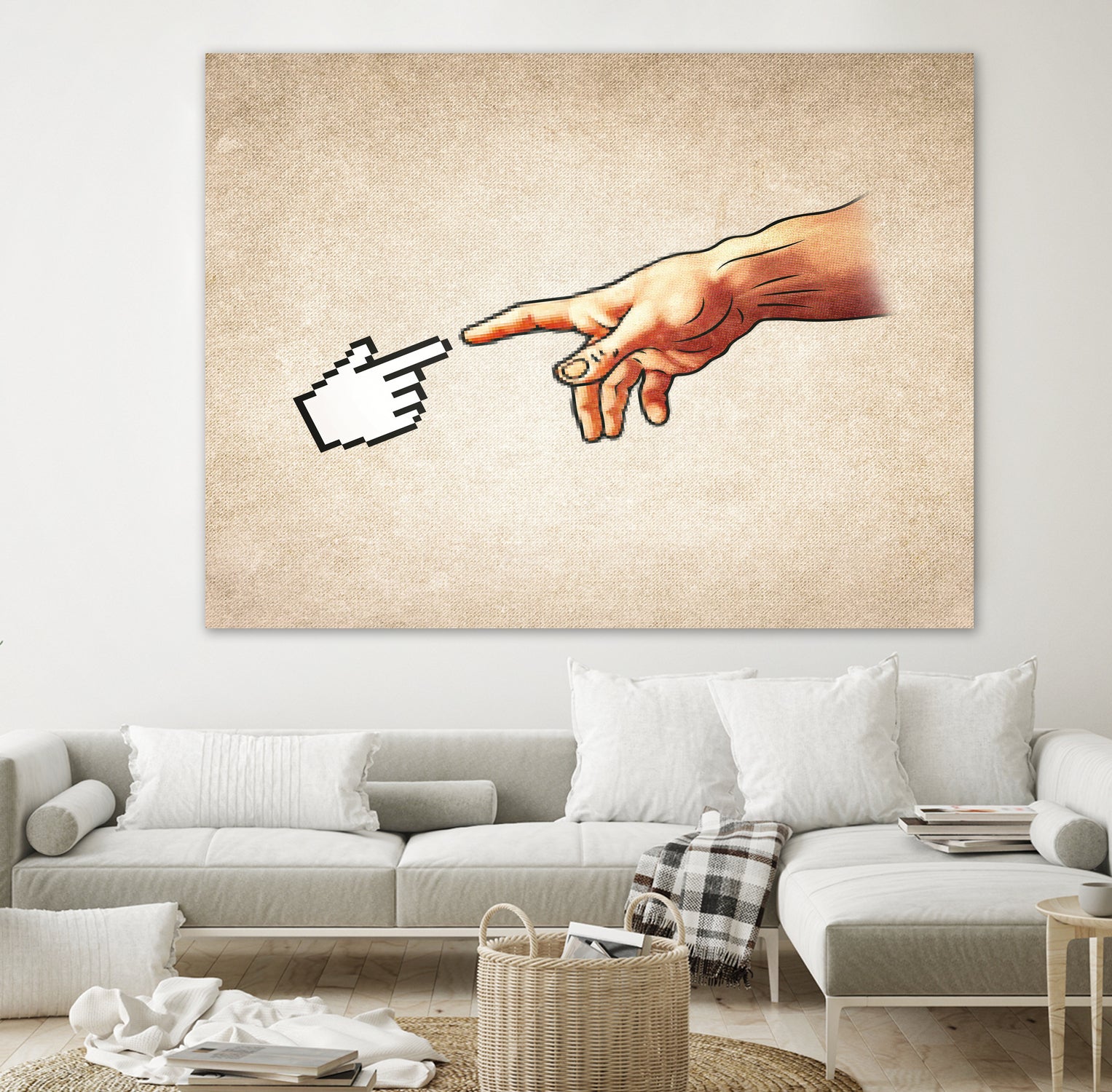 Funny 8bit Nerd & Geek Humor (Creation of Adam Parody) by Philipp Rietz on GIANT ART - yellow vector illustration