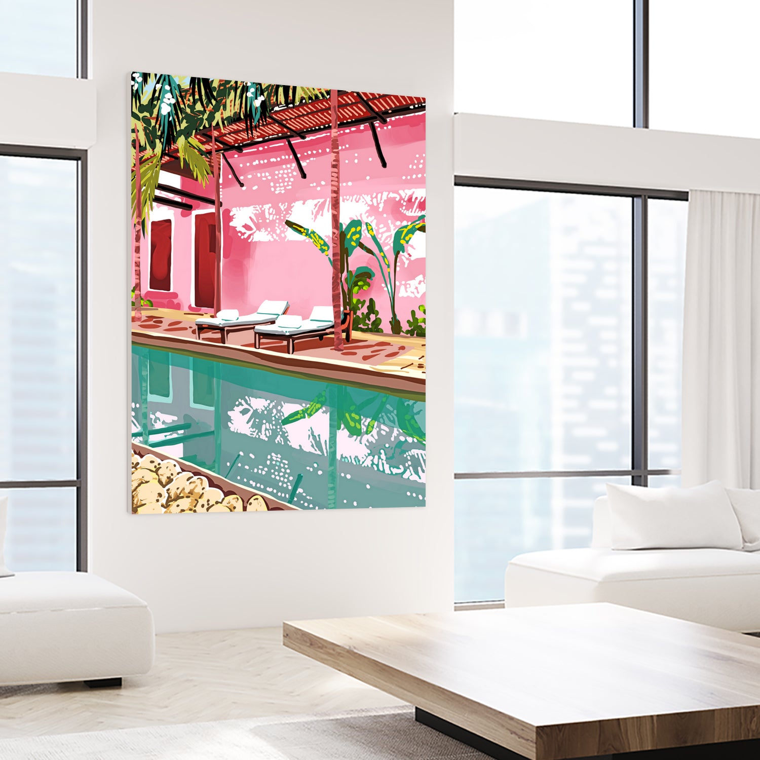 Vacay Villa | Blush Pink Summer Architecture | Tropical by Uma Gokhale on GIANT ART - pink digital painting