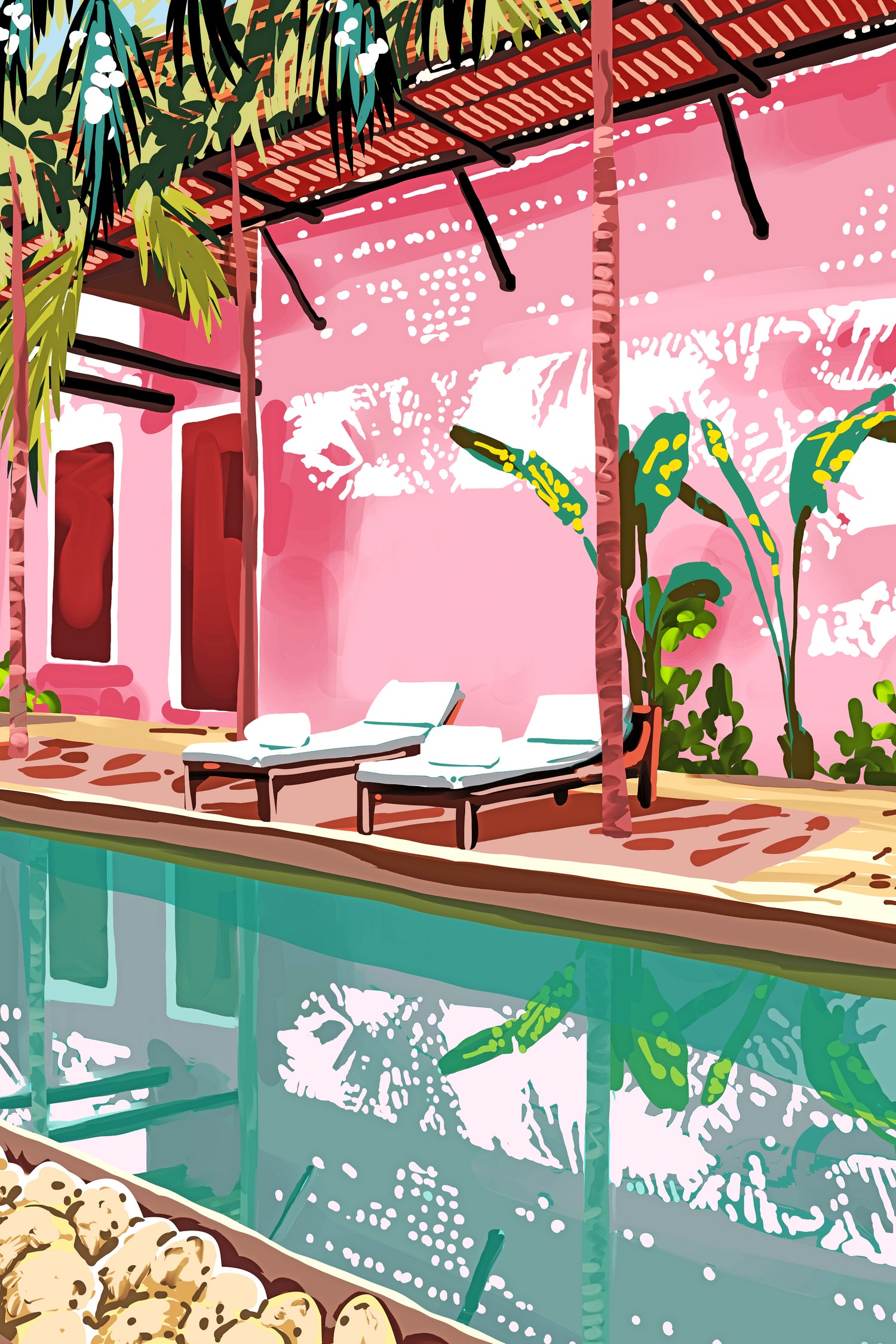 Vacay Villa | Blush Pink Summer Architecture | Tropical by Uma Gokhale on GIANT ART - pink digital painting