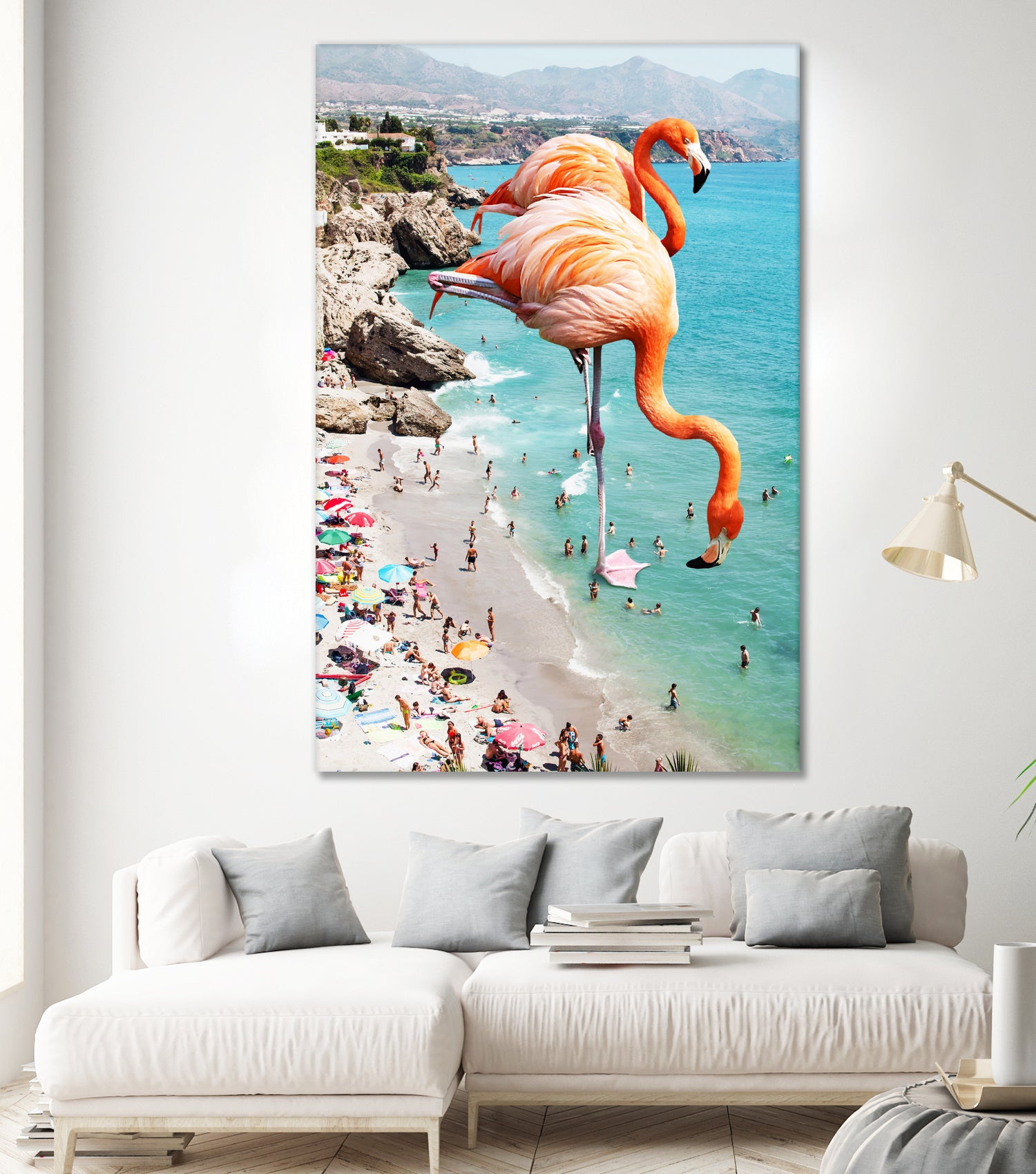 Flamingos on the Beach by Uma Gokhale on GIANT ART - orange photo illustration