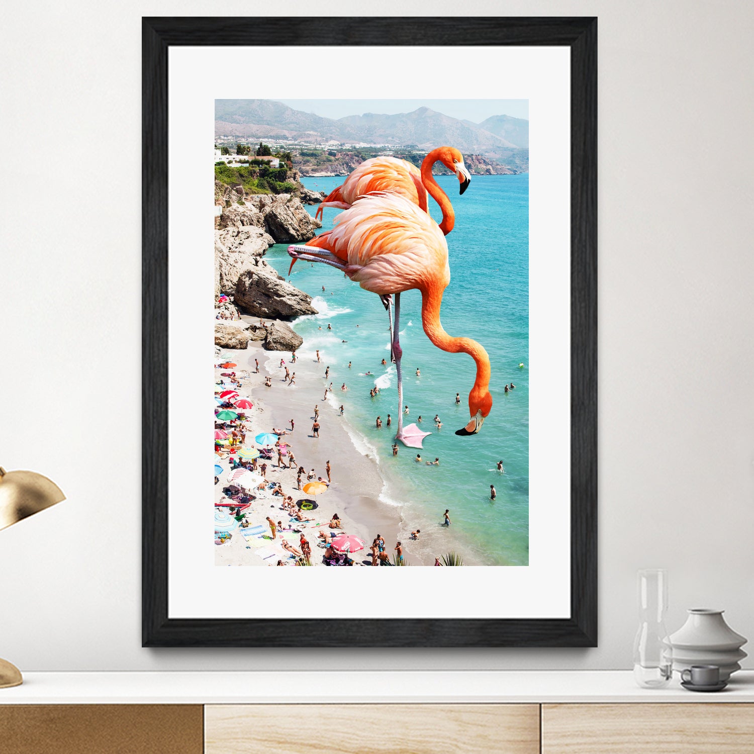 Flamingos on the Beach by Uma Gokhale on GIANT ART - orange photo illustration