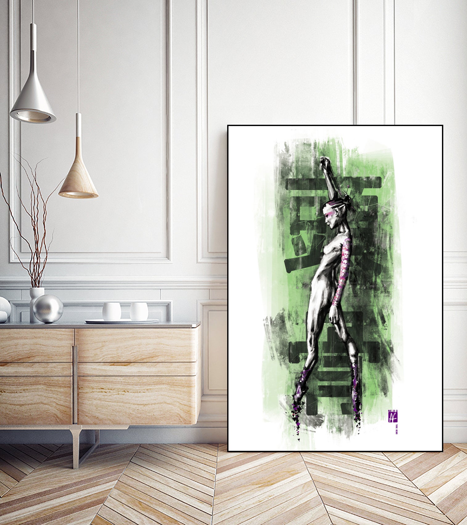 GreenSkull (Naked Ballerina No1) by Radoslav Karanović on GIANT ART - green digital drawing