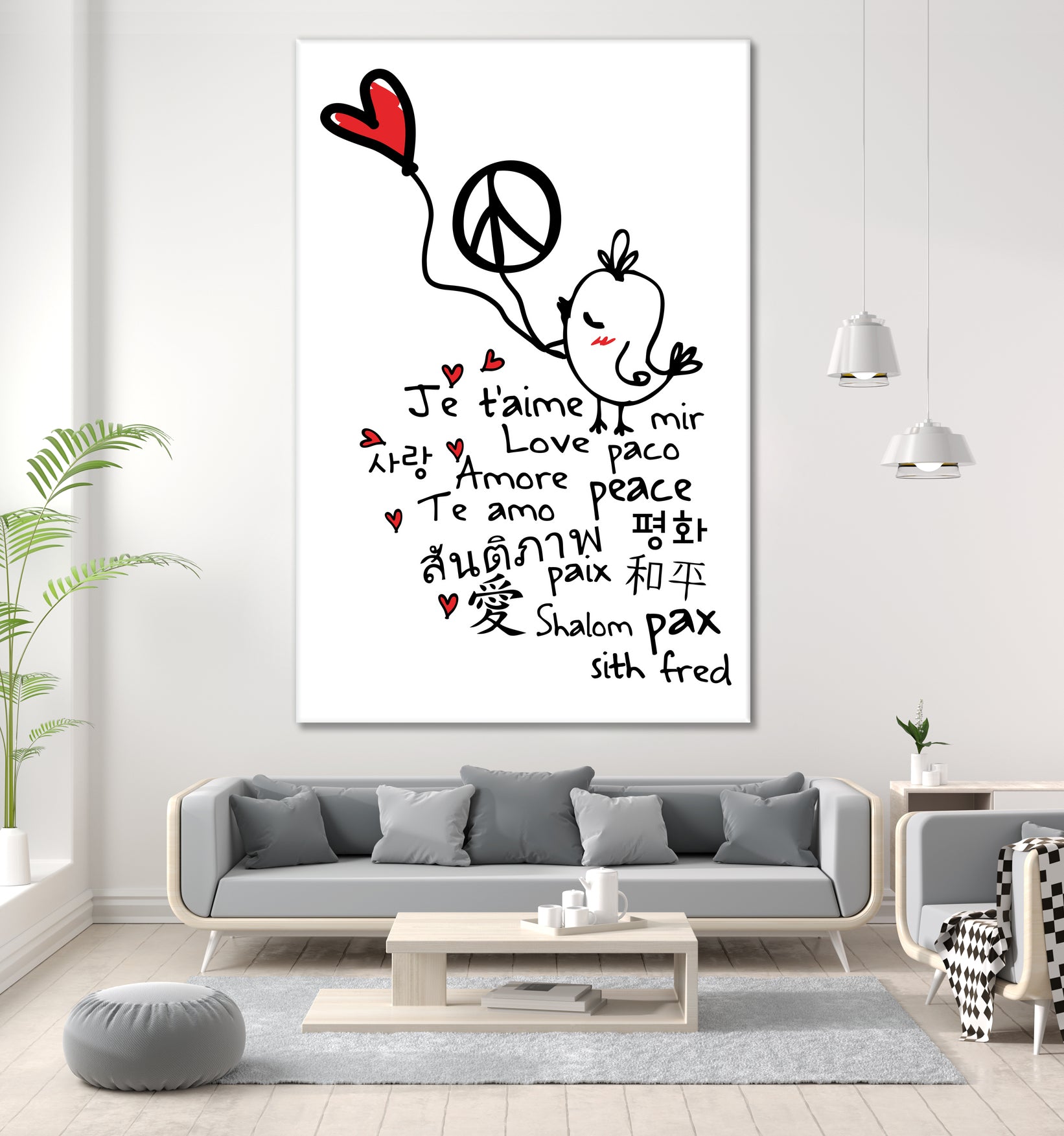 peace and love bird by Cindy Shim on GIANT ART - black typography