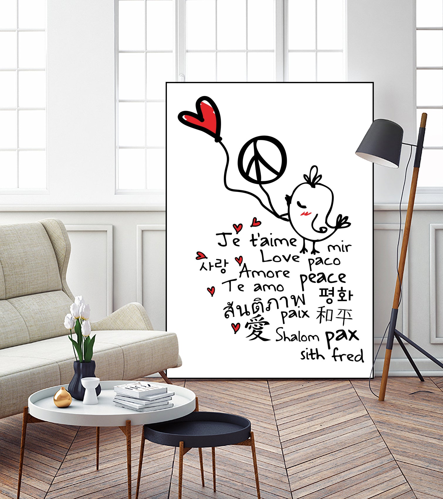 peace and love bird by Cindy Shim on GIANT ART - black typography