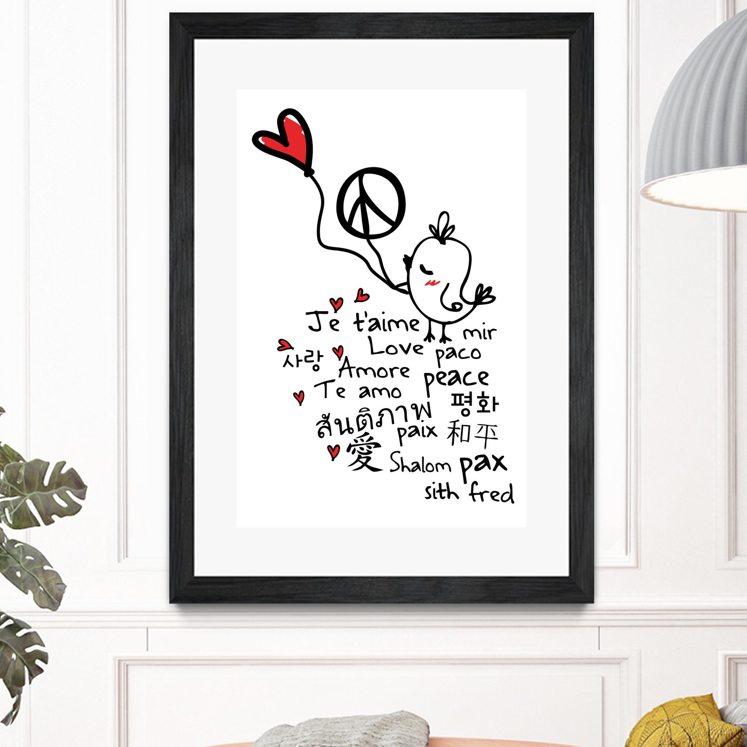 peace and love bird by Cindy Shim on GIANT ART - black typography