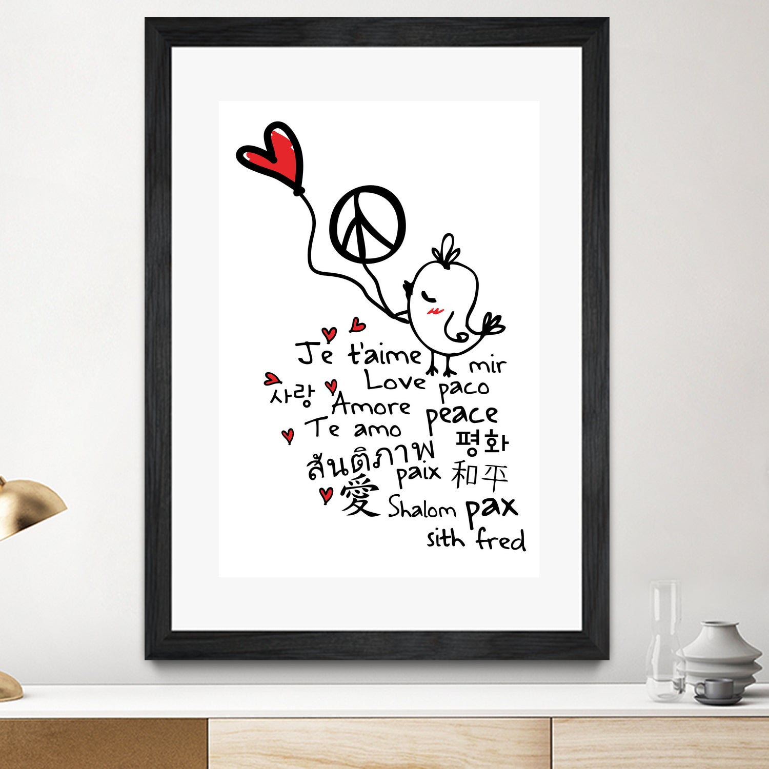 peace and love bird by Cindy Shim on GIANT ART - black typography