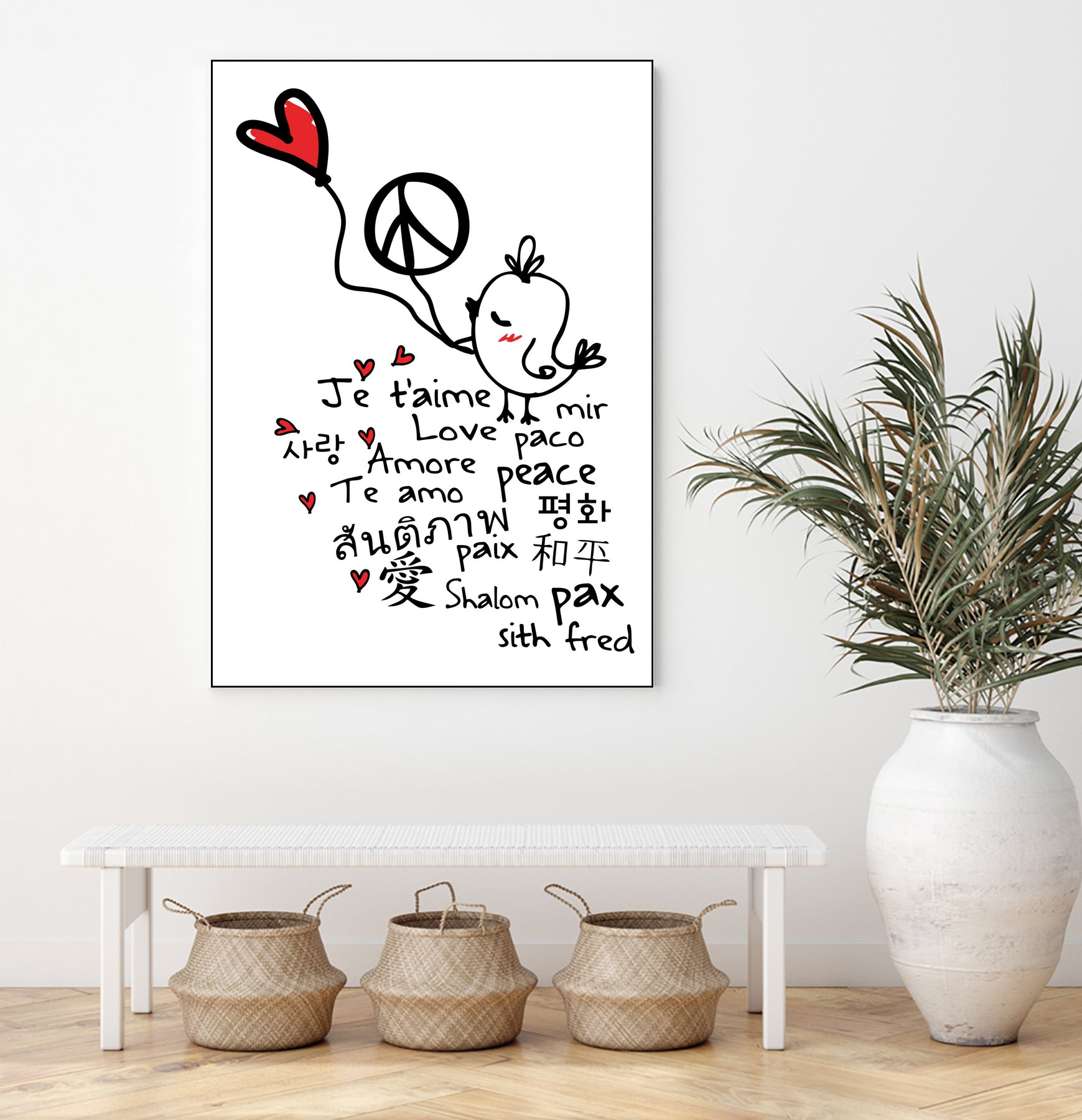 peace and love bird by Cindy Shim on GIANT ART - black typography