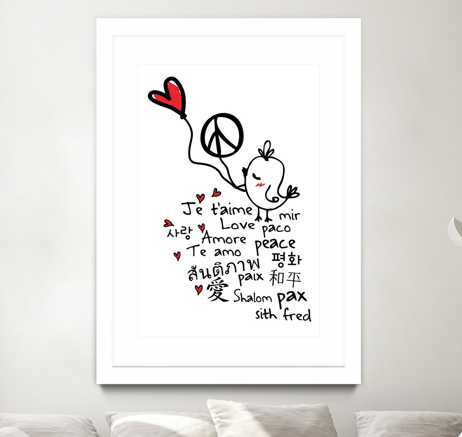 peace and love bird by Cindy Shim on GIANT ART - black typography