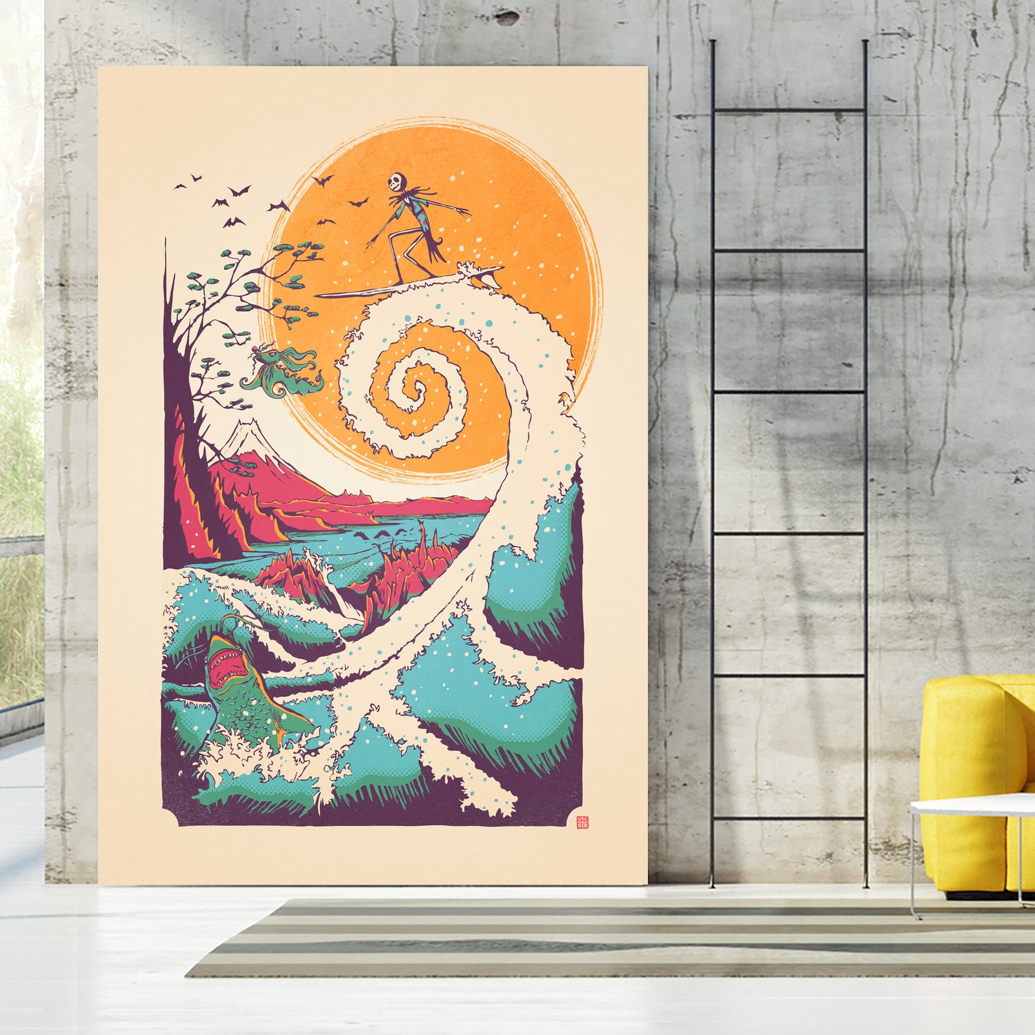 Surf Before Christmas by Victor Vercesi on GIANT ART - yellow digital drawing