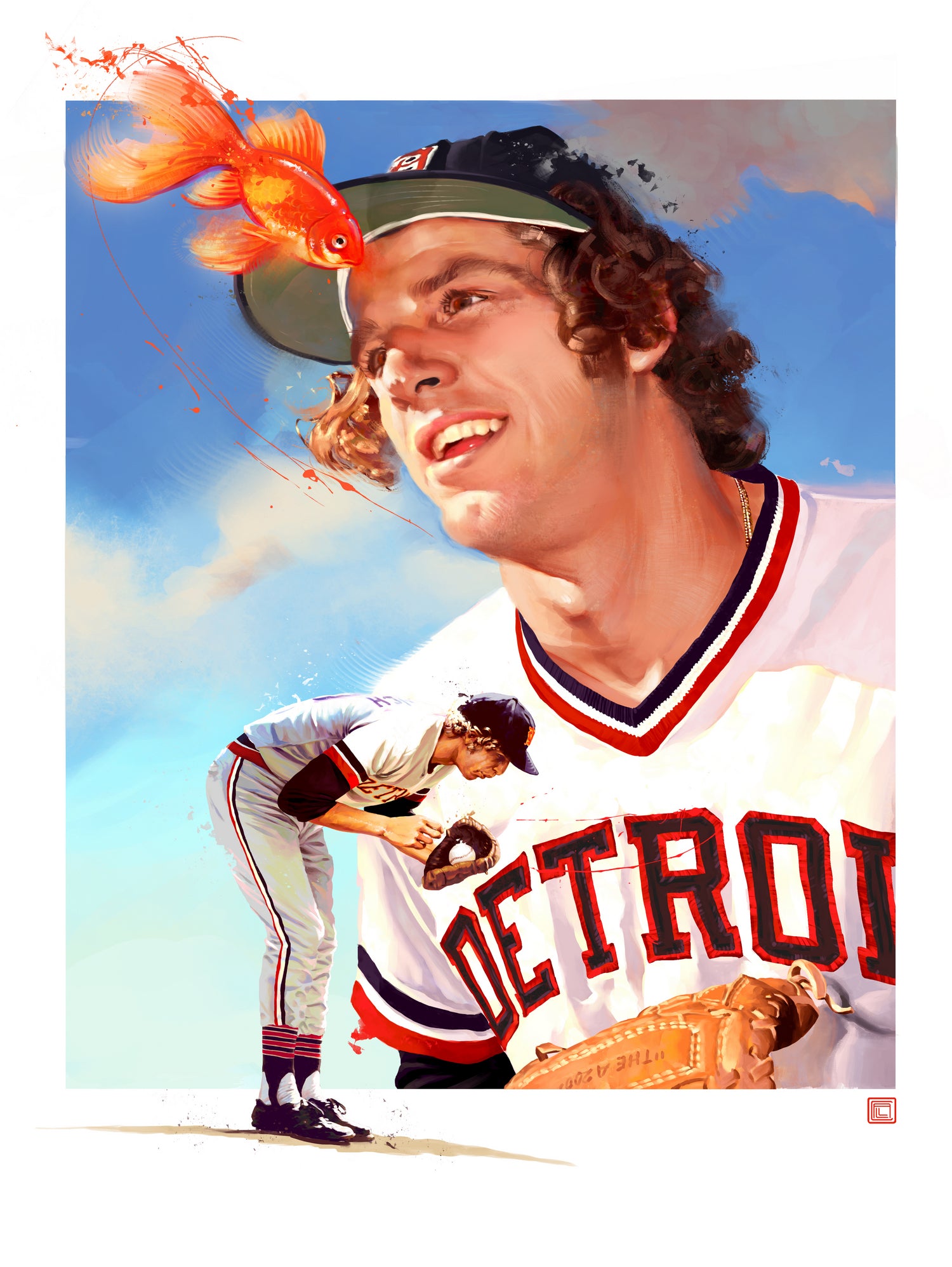 Mark Fidrych by Claudia Labarca on GIANT ART - orange digital painting