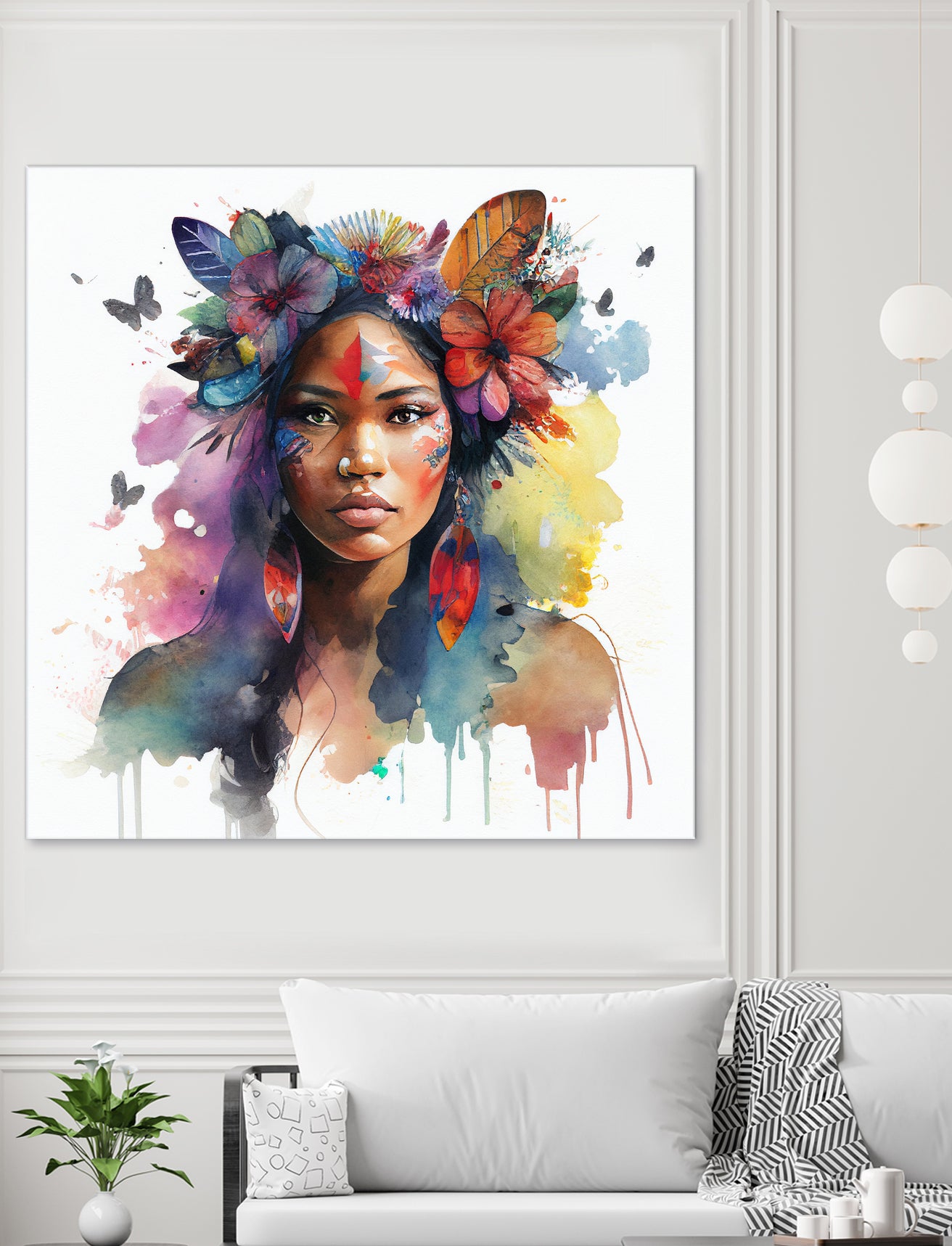 Watercolor Floral Indian Native Woman #1 by Isabel Cerdá Muñoz on GIANT ART - brown digital painting