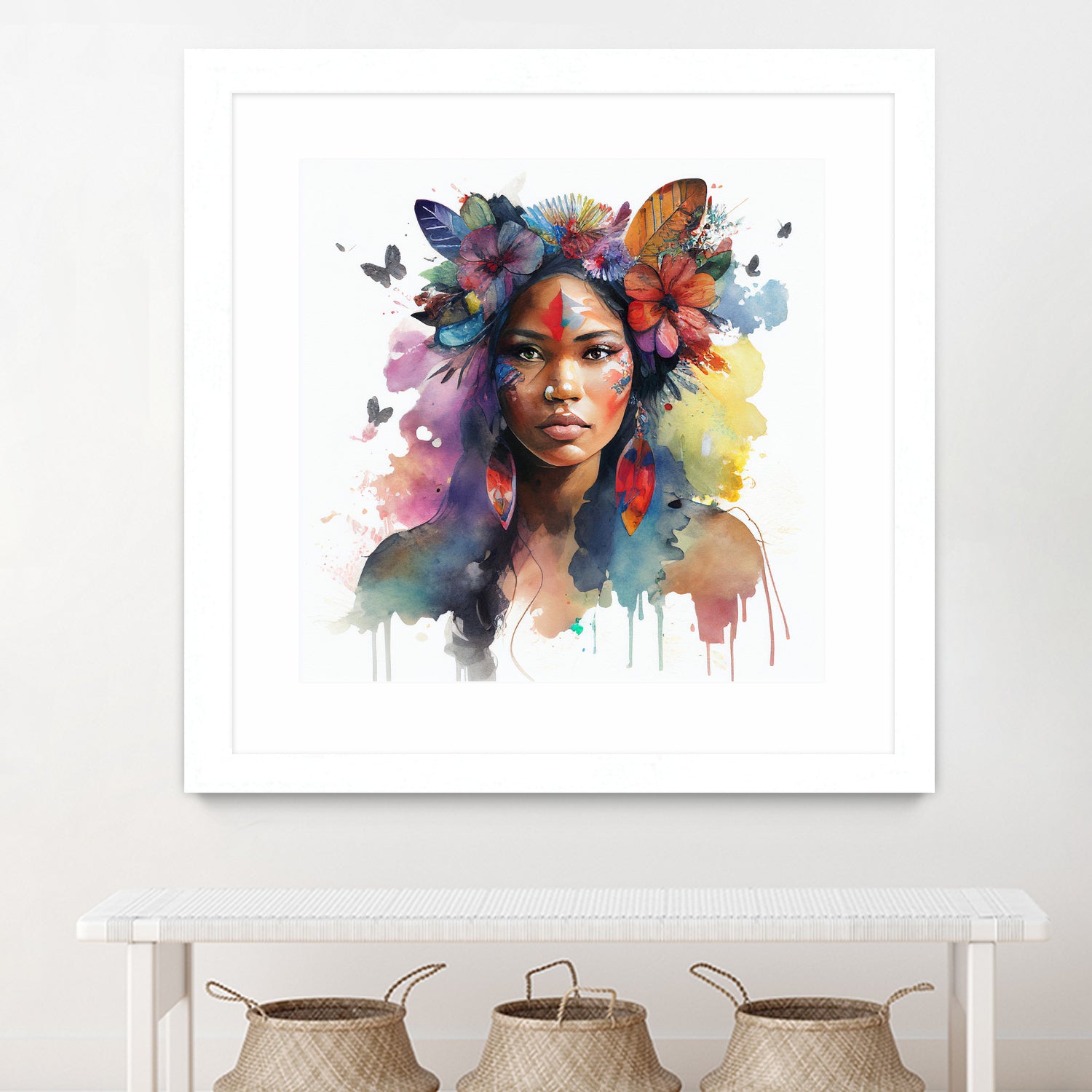 Watercolor Floral Indian Native Woman #1 by Isabel Cerdá Muñoz on GIANT ART - brown digital painting