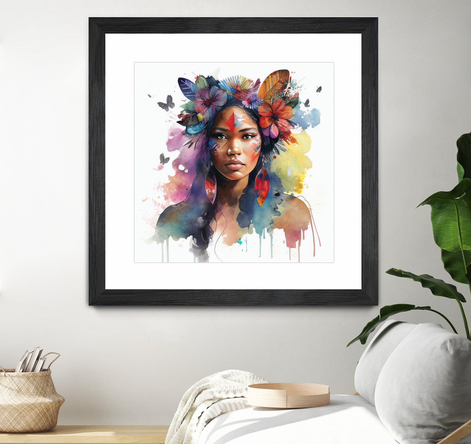 Watercolor Floral Indian Native Woman #1 by Isabel Cerdá Muñoz on GIANT ART - brown digital painting