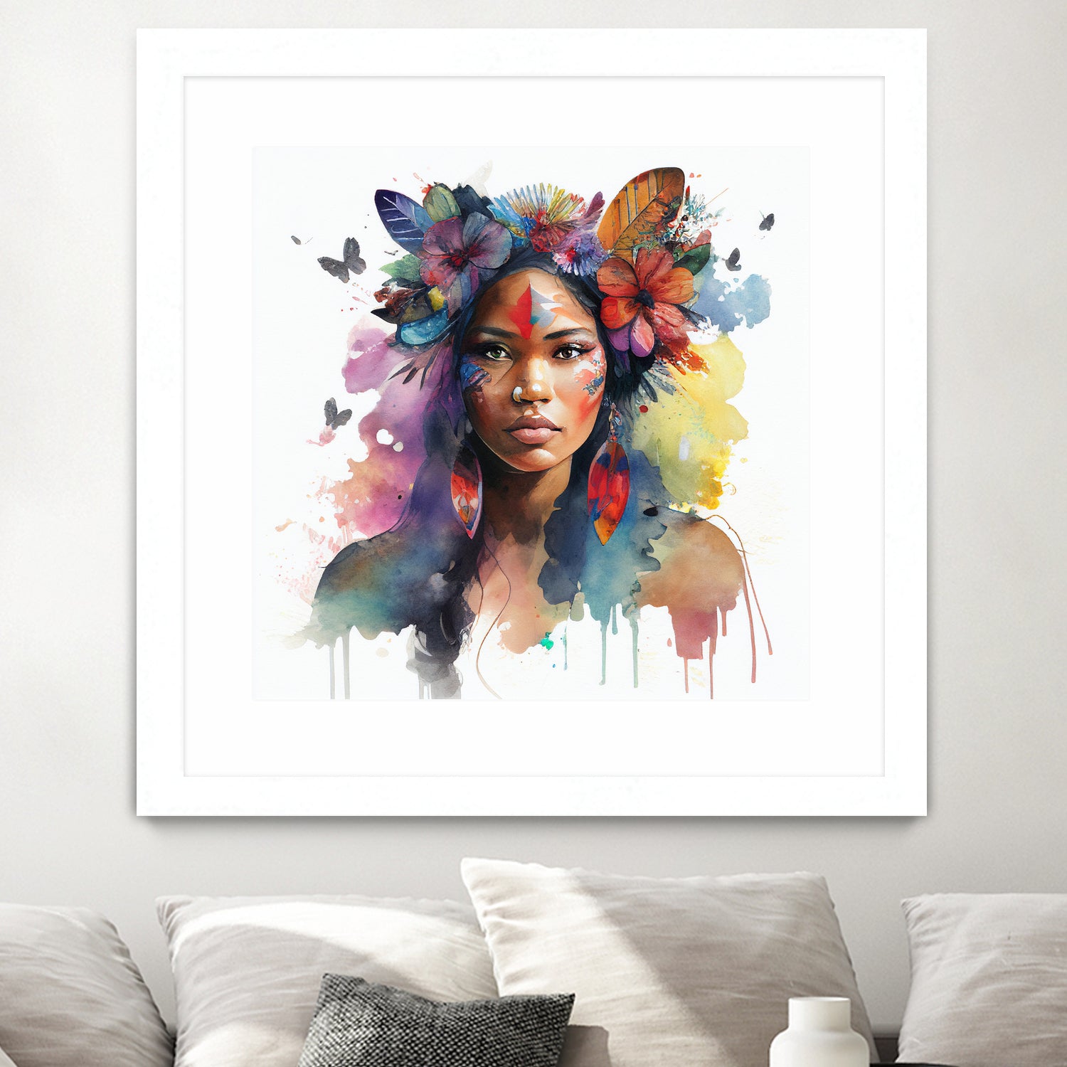 Watercolor Floral Indian Native Woman #1 by Isabel Cerdá Muñoz on GIANT ART - brown digital painting