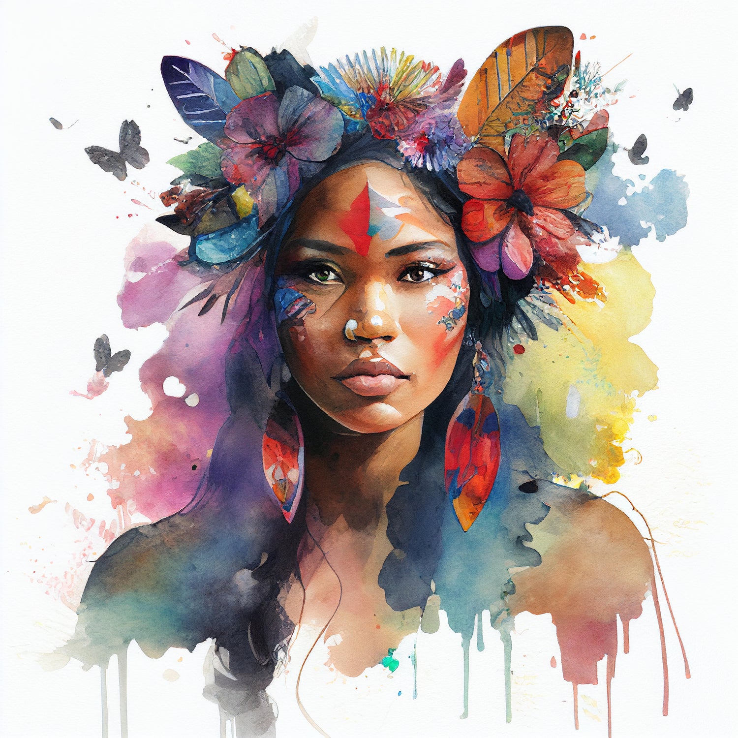 Watercolor Floral Indian Native Woman #1 by Isabel Cerdá Muñoz on GIANT ART - brown digital painting