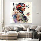 Watercolor Floral Indian Native Woman #3 by Isabel Cerdá Muñoz on GIANT ART - brown digital painting