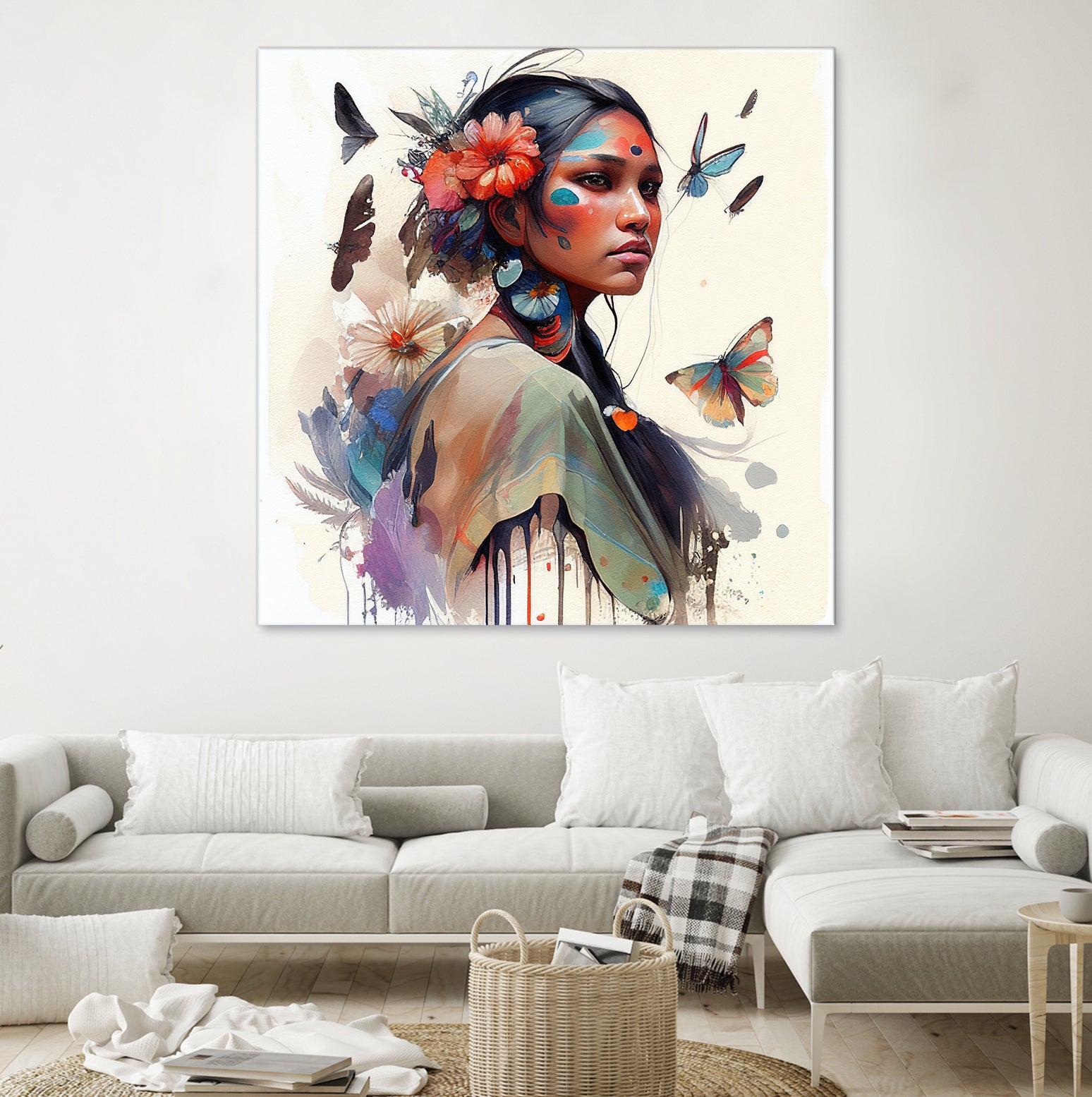 Watercolor Floral Indian Native Woman #3 by Isabel Cerdá Muñoz on GIANT ART - brown digital painting