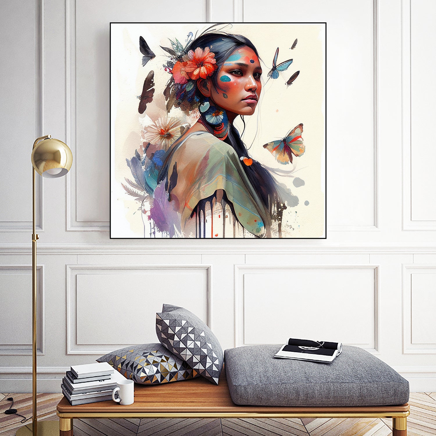 Watercolor Floral Indian Native Woman #3 by Isabel Cerdá Muñoz on GIANT ART - brown digital painting