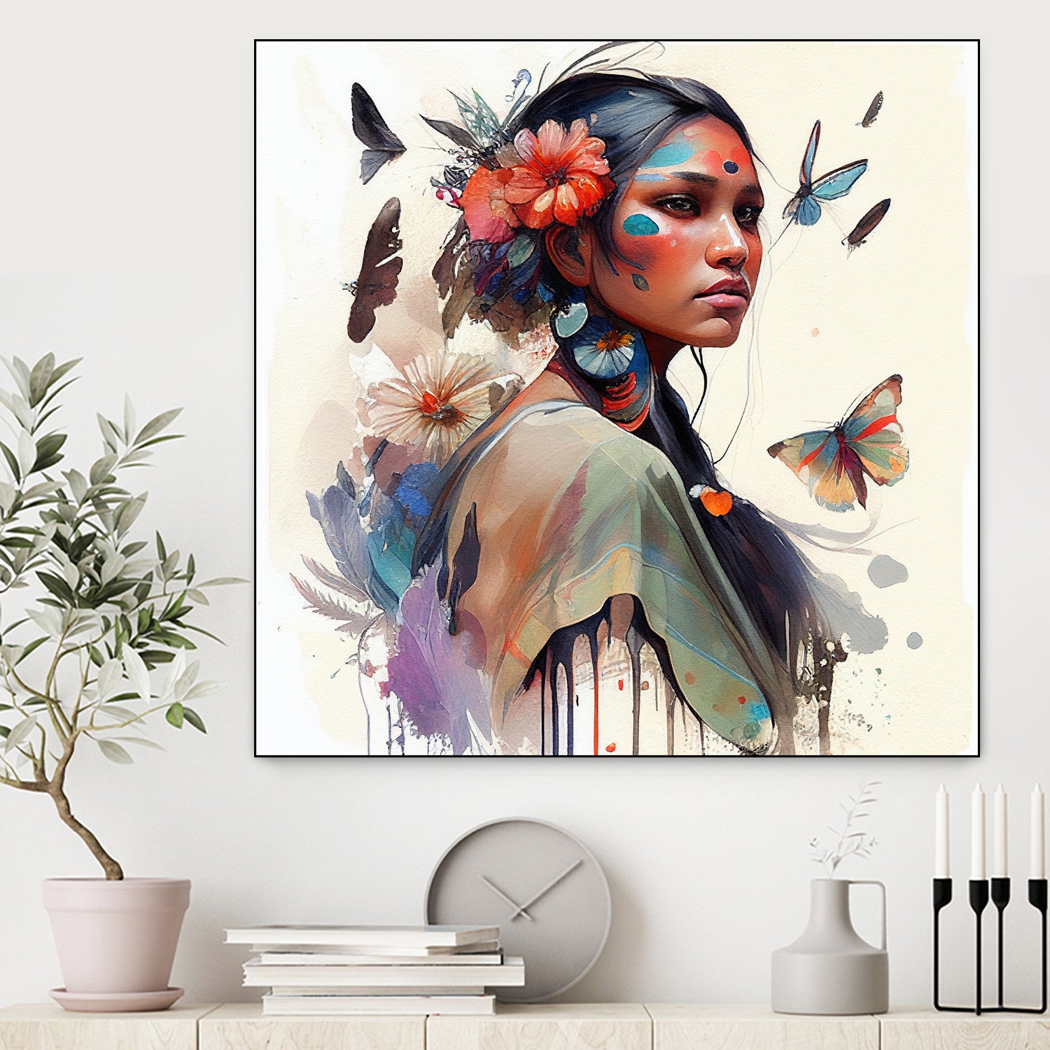 Watercolor Floral Indian Native Woman #3 by Isabel Cerdá Muñoz on GIANT ART - brown digital painting