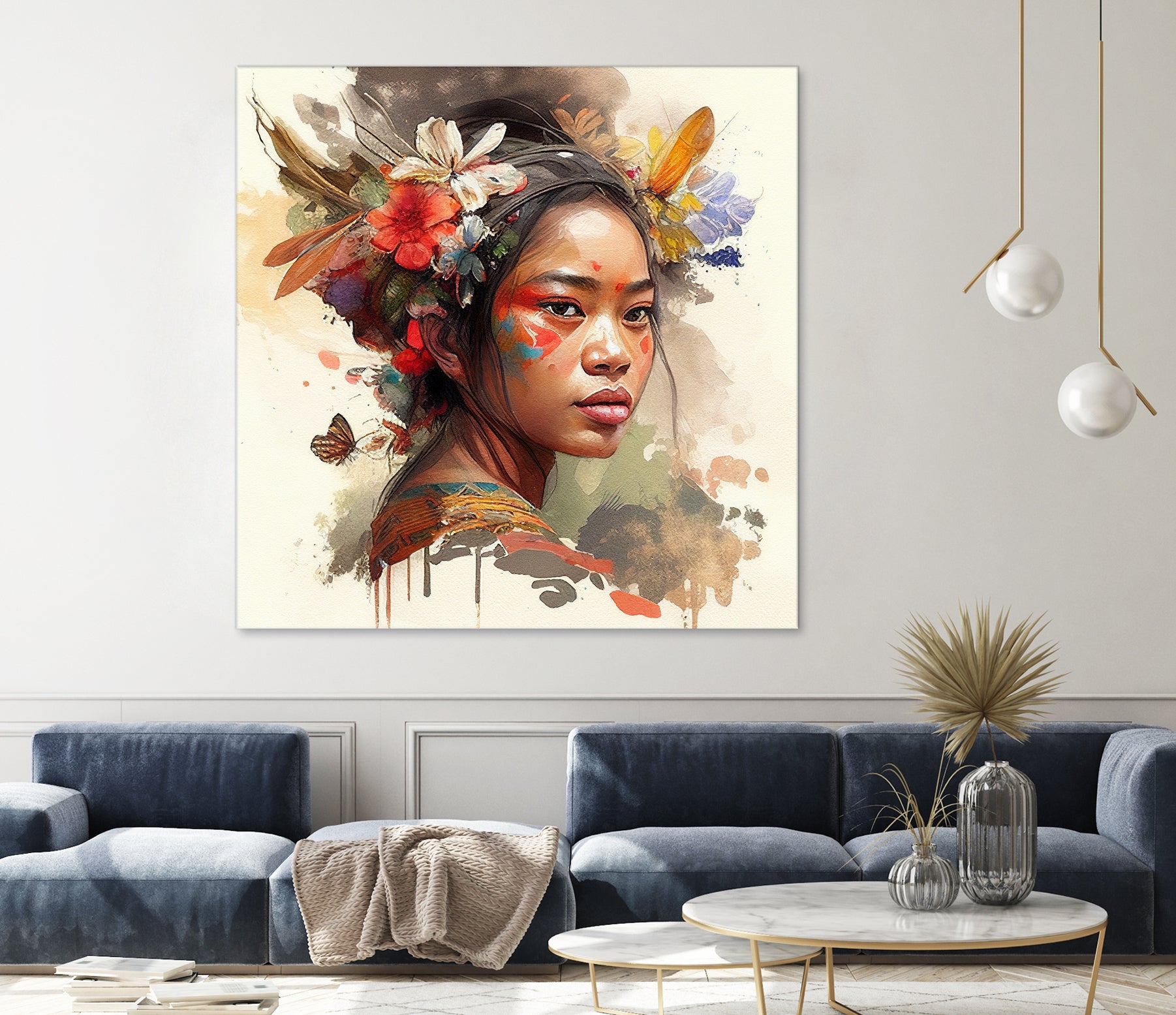 Watercolor Floral Indonesian Native Woman #3 by Isabel Cerdá Muñoz on GIANT ART - brown digital painting