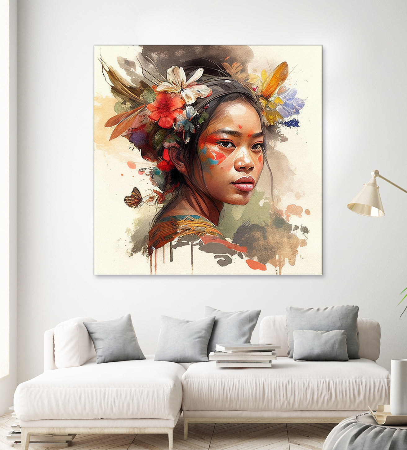 Watercolor Floral Indonesian Native Woman #3 by Isabel Cerdá Muñoz on GIANT ART - brown digital painting