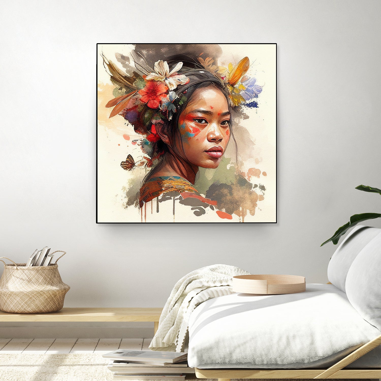 Watercolor Floral Indonesian Native Woman #3 by Isabel Cerdá Muñoz on GIANT ART - brown digital painting