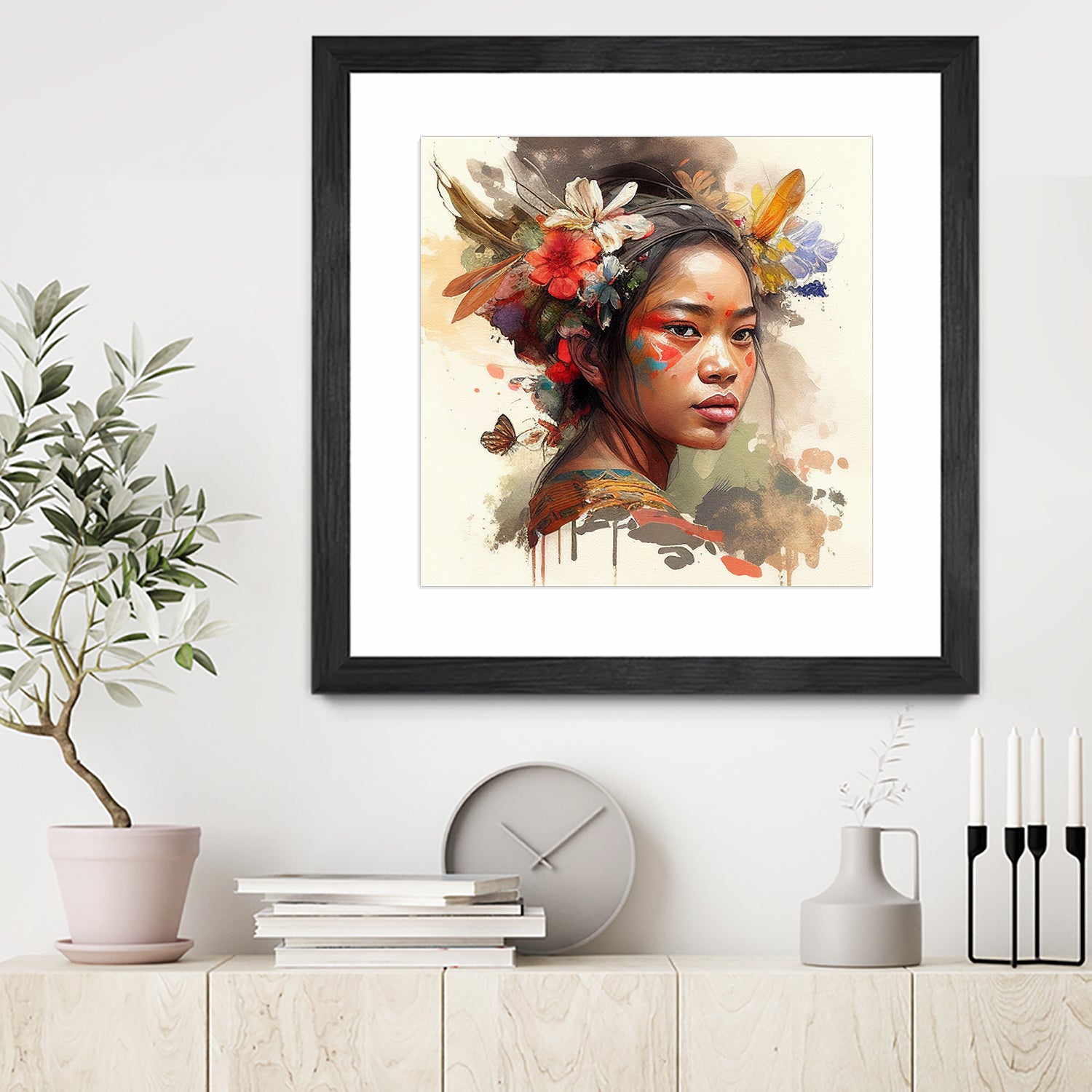 Watercolor Floral Indonesian Native Woman #3 by Isabel Cerdá Muñoz on GIANT ART - brown digital painting