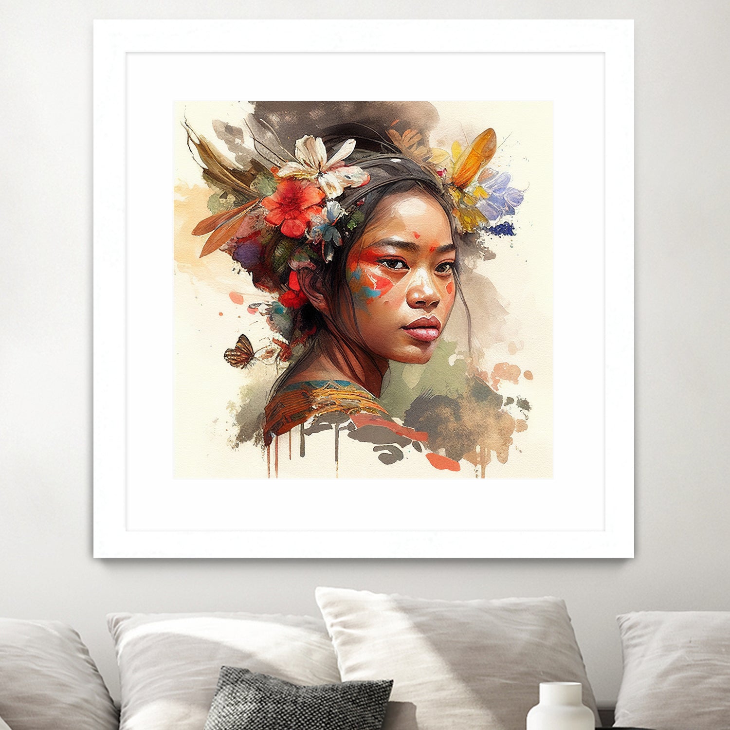 Watercolor Floral Indonesian Native Woman #3 by Isabel Cerdá Muñoz on GIANT ART - brown digital painting