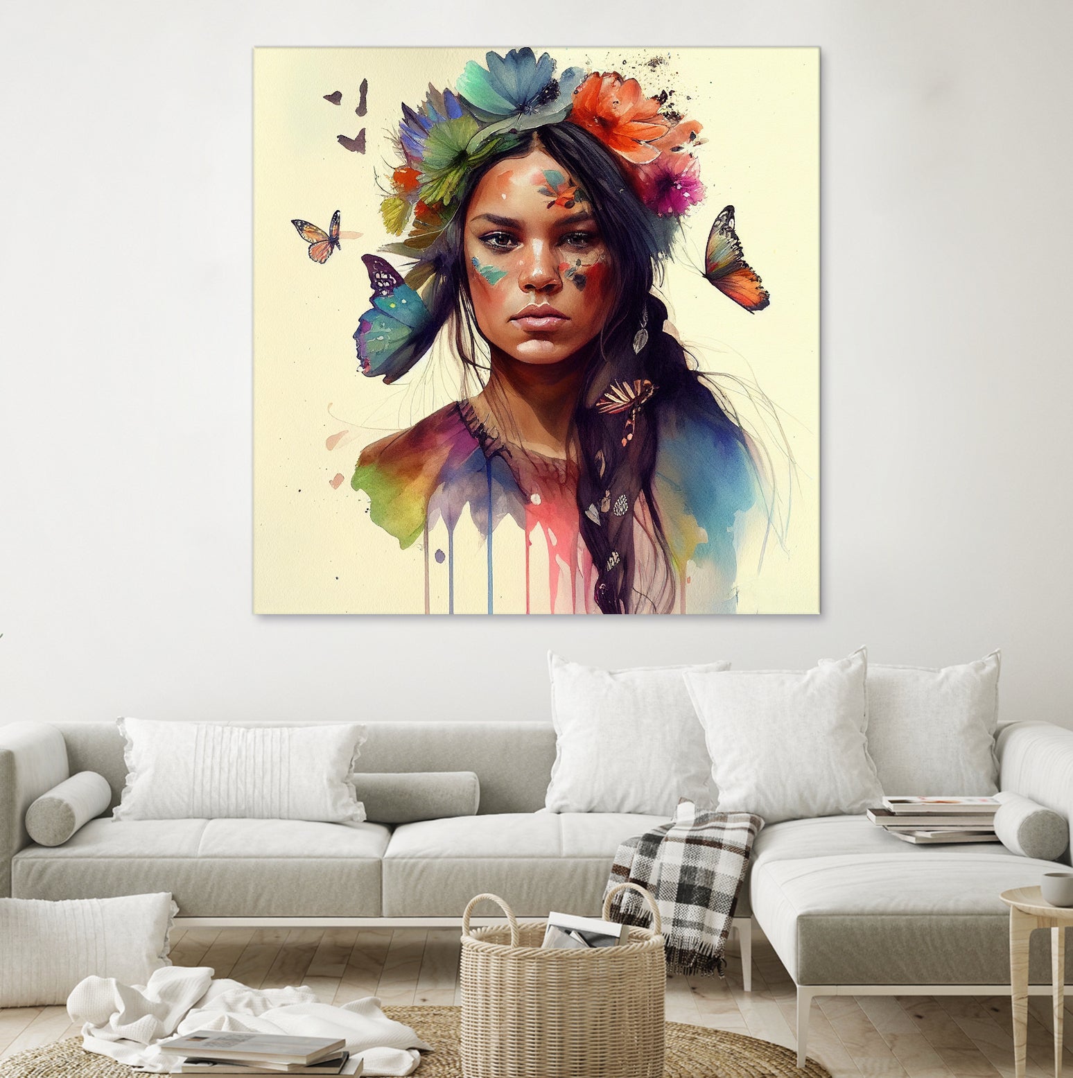 Watercolor Floral Indian Native Woman #11 by Isabel Cerdá Muñoz on GIANT ART - brown digital painting