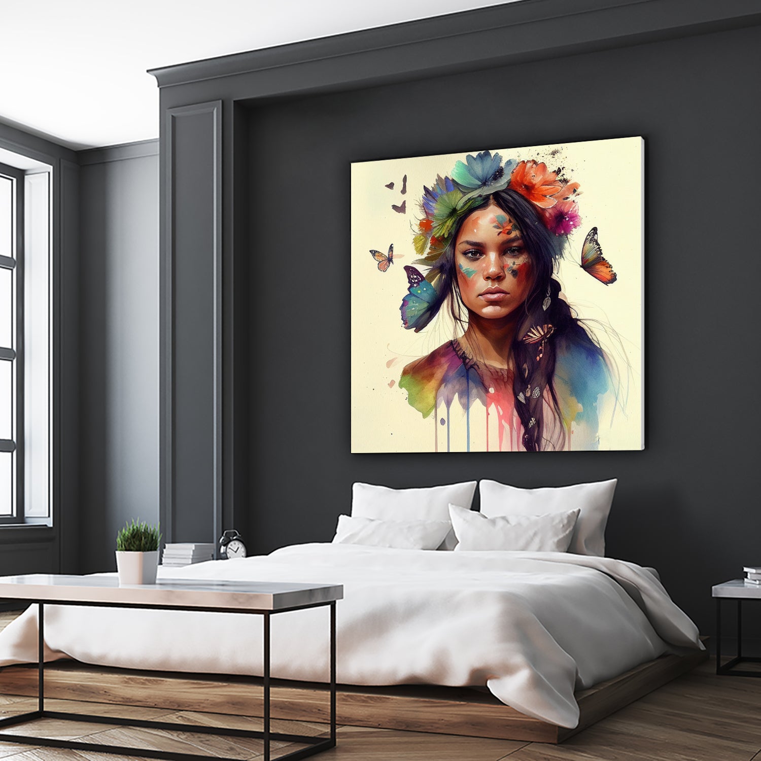 Watercolor Floral Indian Native Woman #11 by Isabel Cerdá Muñoz on GIANT ART - brown digital painting