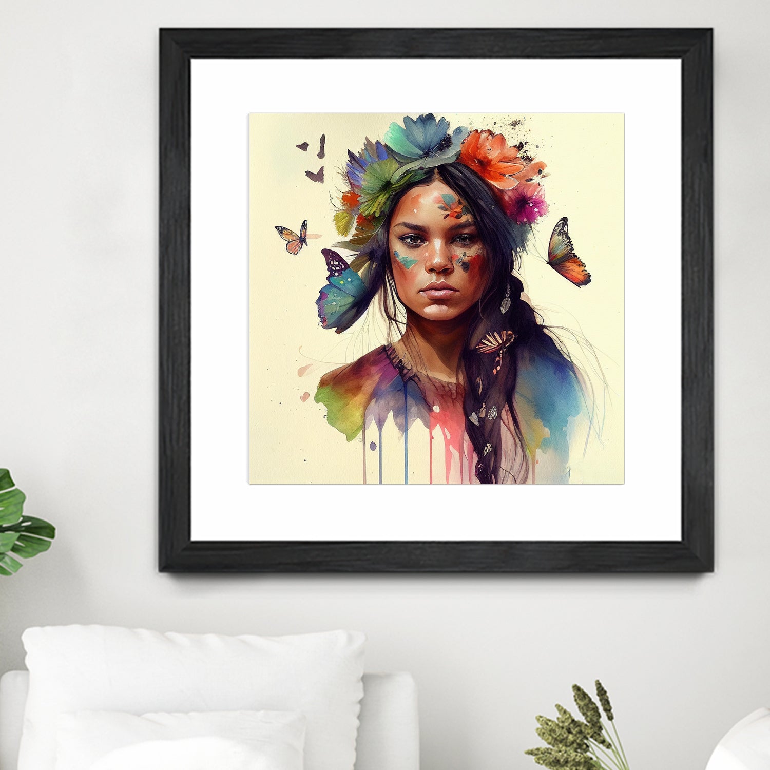 Watercolor Floral Indian Native Woman #11 by Isabel Cerdá Muñoz on GIANT ART - brown digital painting