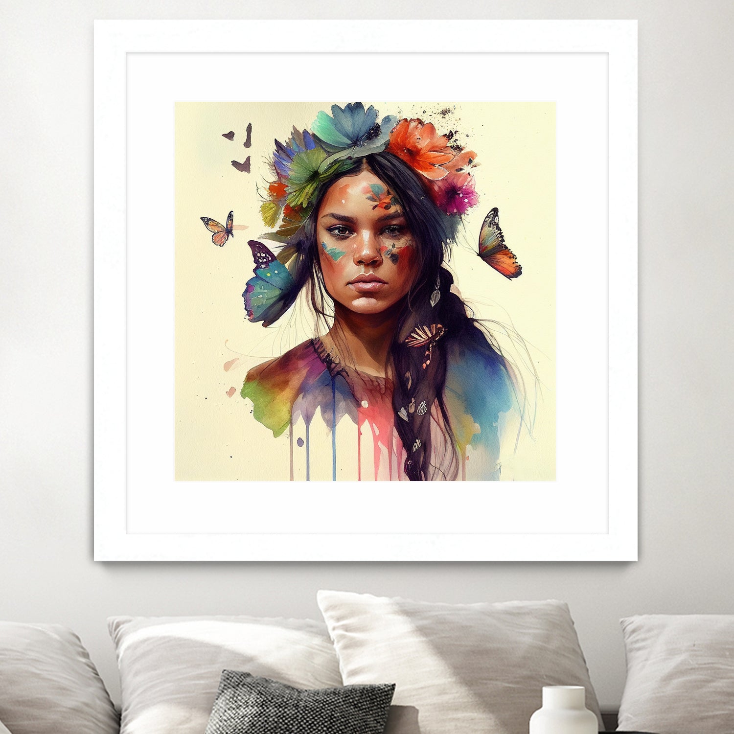 Watercolor Floral Indian Native Woman #11 by Isabel Cerdá Muñoz on GIANT ART - brown digital painting