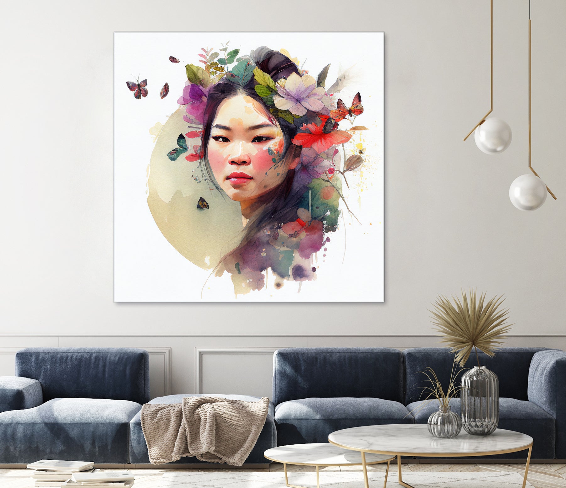 Watercolor Floral Asian Woman #3 by Isabel Cerdá Muñoz on GIANT ART - green digital painting