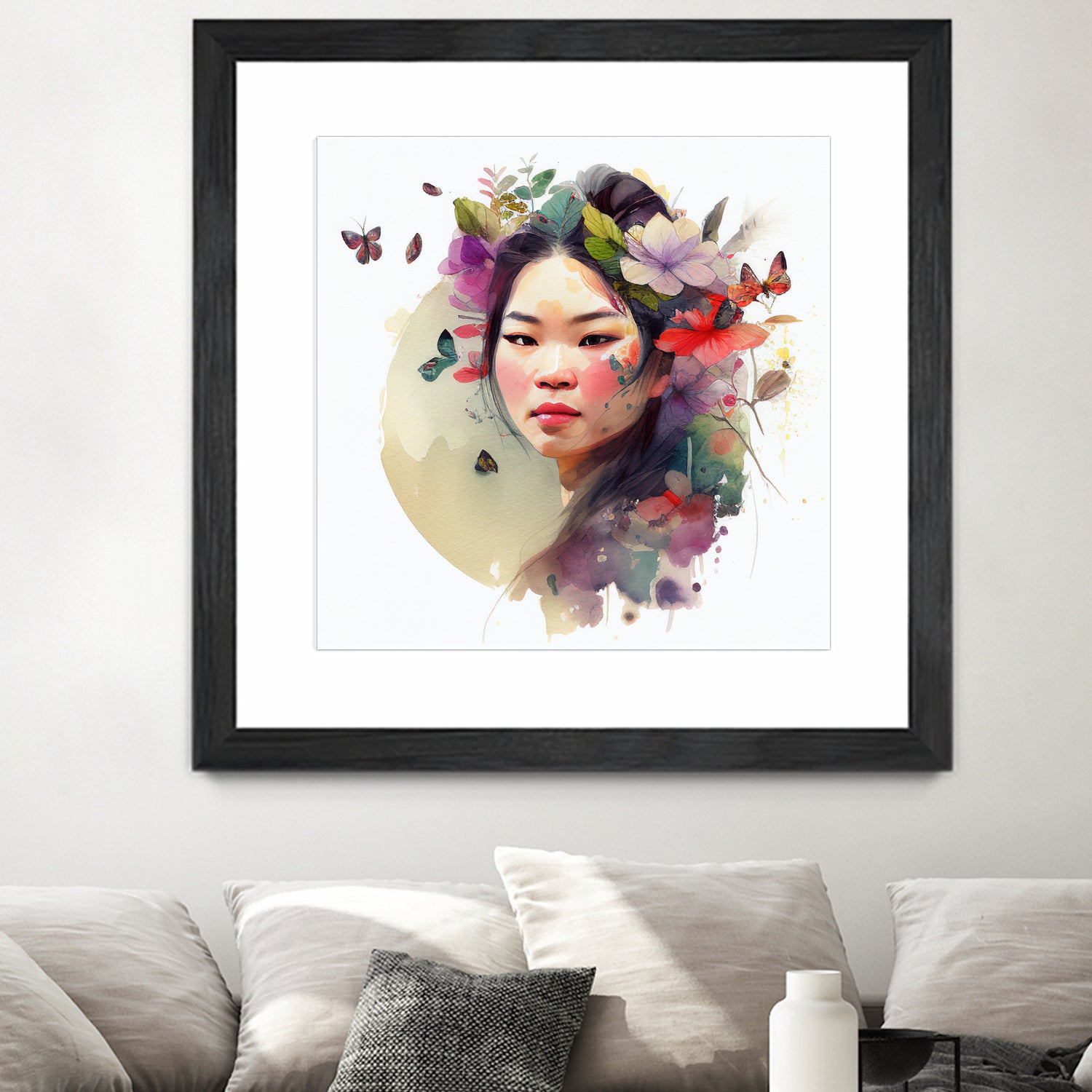 Watercolor Floral Asian Woman #3 by Isabel Cerdá Muñoz on GIANT ART - green digital painting