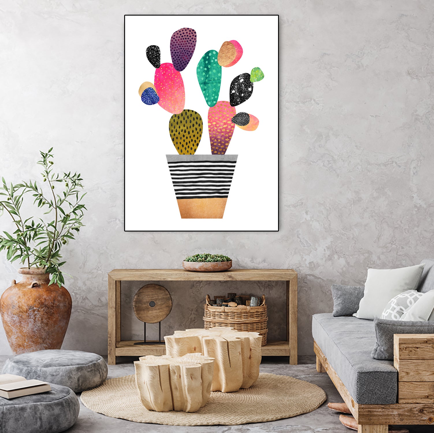 Happy Cactus by Elisabeth Fredriksson on GIANT ART - pink mixed media