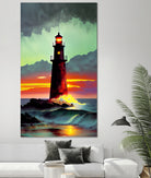 Sunset Over the Lighthouse by Cris Rodrigues on GIANT ART - white digital painting