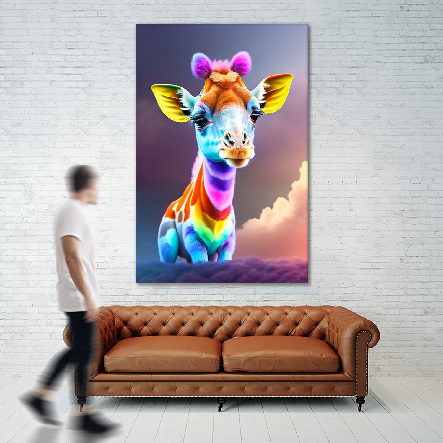 Cute baby giraffe colorful art with rainbow colors by ALMA Studio on GIANT ART - fuchsia digital painting