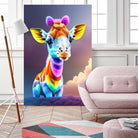 Cute baby giraffe colorful art with rainbow colors by ALMA Studio on GIANT ART - fuchsia digital painting