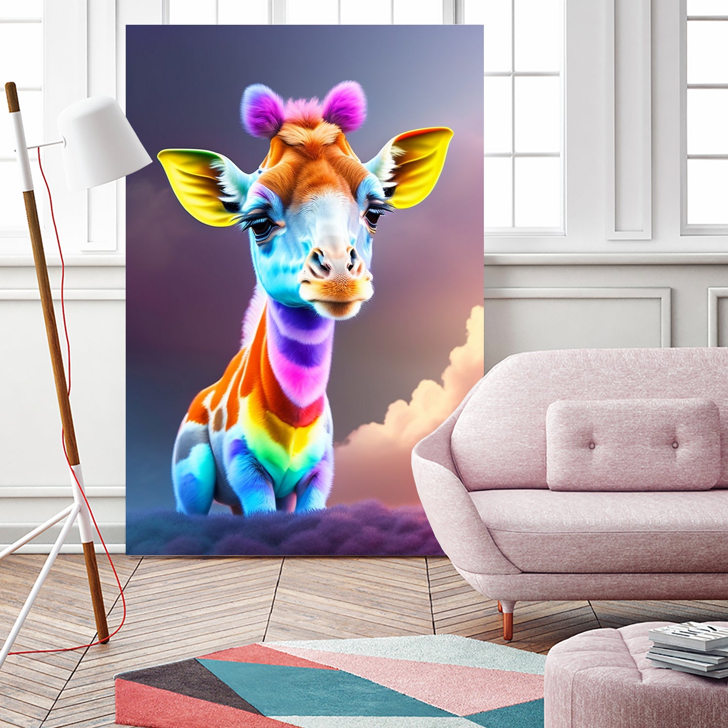 Cute baby giraffe colorful art with rainbow colors by ALMA Studio on GIANT ART - fuchsia digital painting