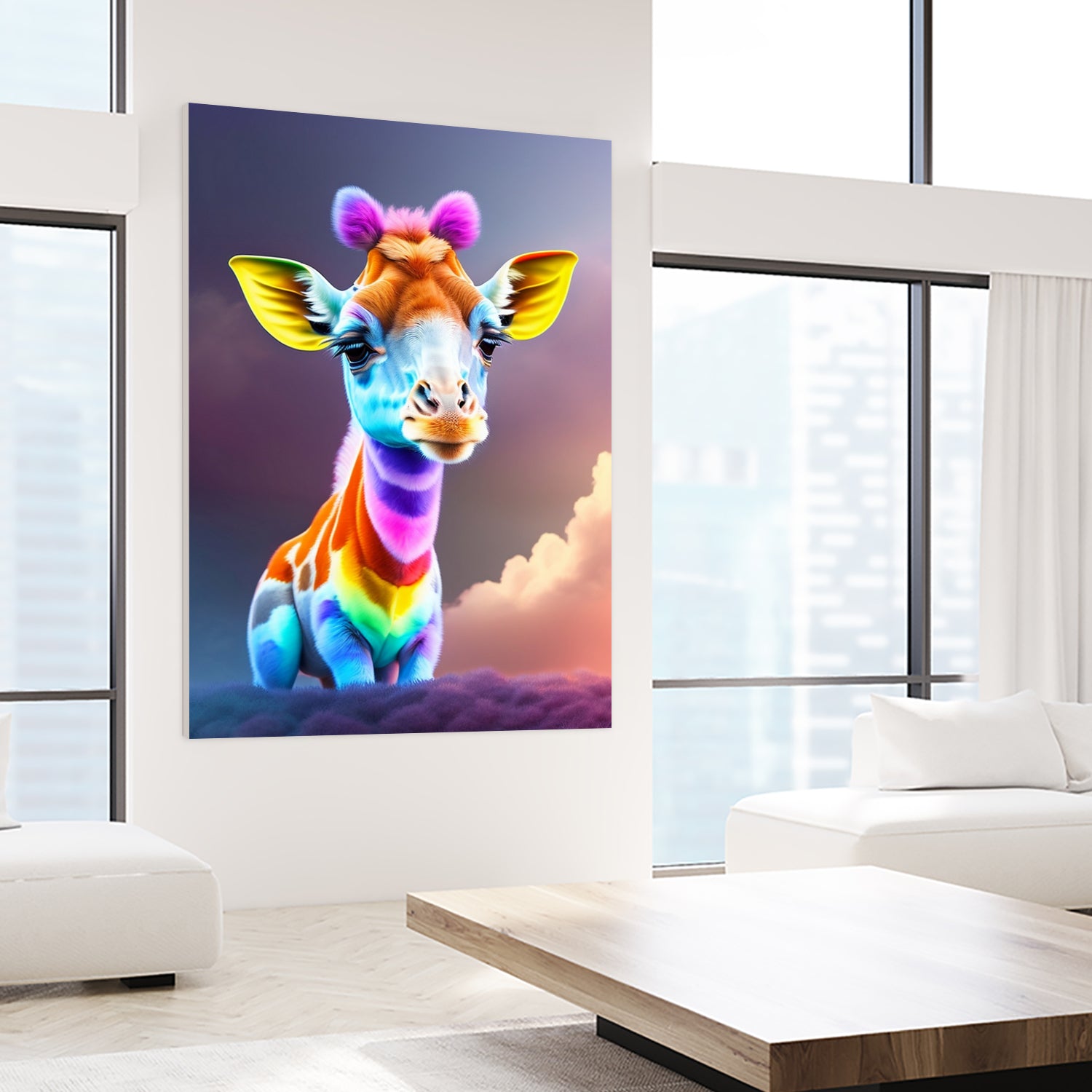 Cute baby giraffe colorful art with rainbow colors by ALMA Studio on GIANT ART - fuchsia digital painting