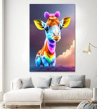 Cute baby giraffe colorful art with rainbow colors by ALMA Studio on GIANT ART - fuchsia digital painting