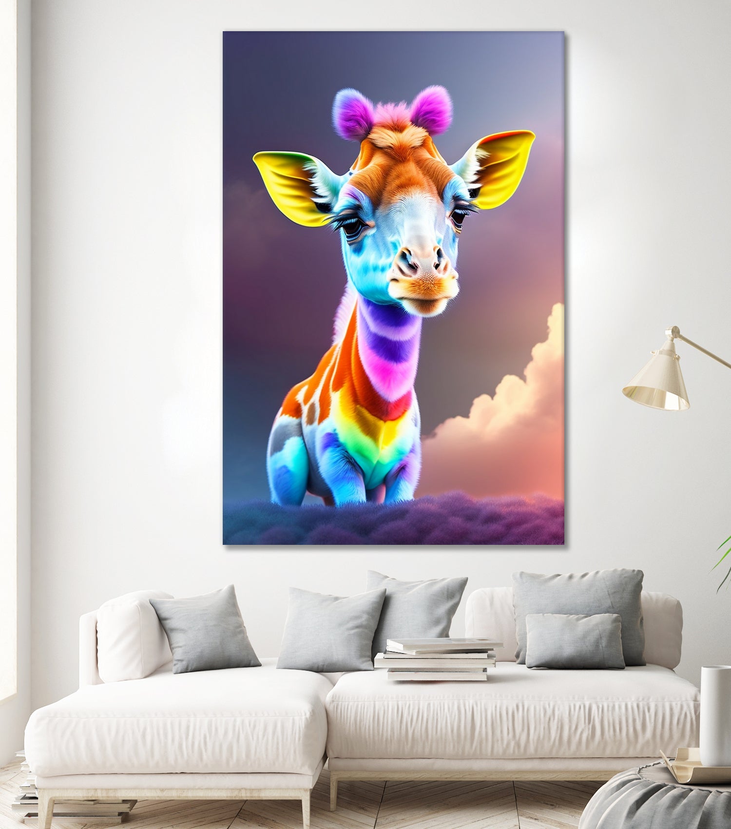 Cute baby giraffe colorful art with rainbow colors by ALMA Studio on GIANT ART - fuchsia digital painting