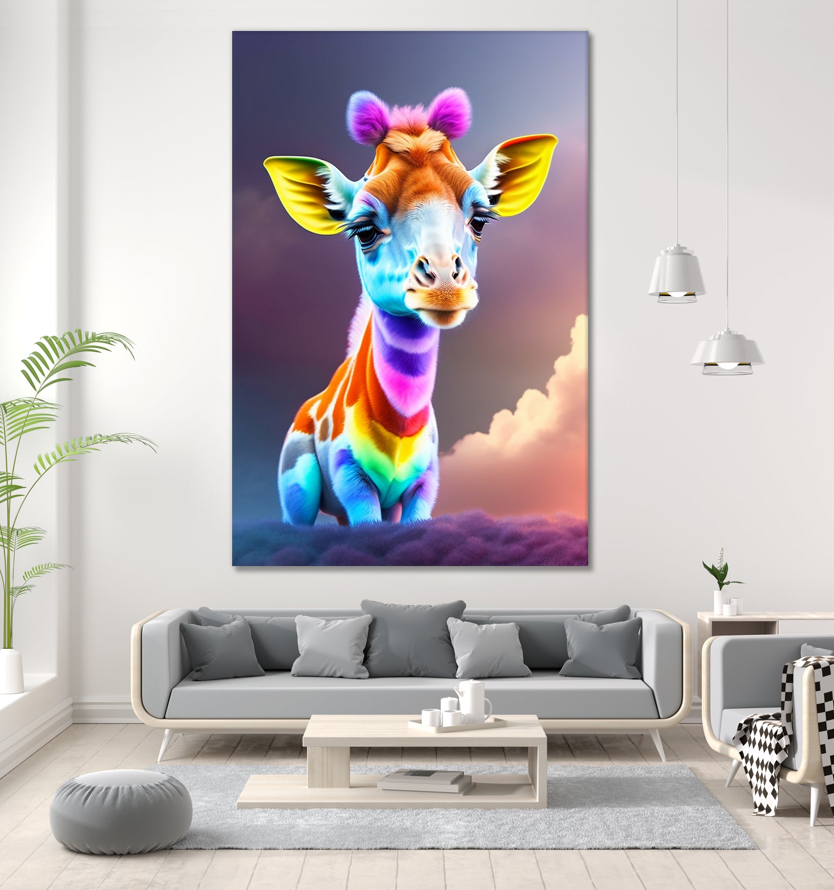 Cute baby giraffe colorful art with rainbow colors by ALMA Studio on GIANT ART - fuchsia digital painting